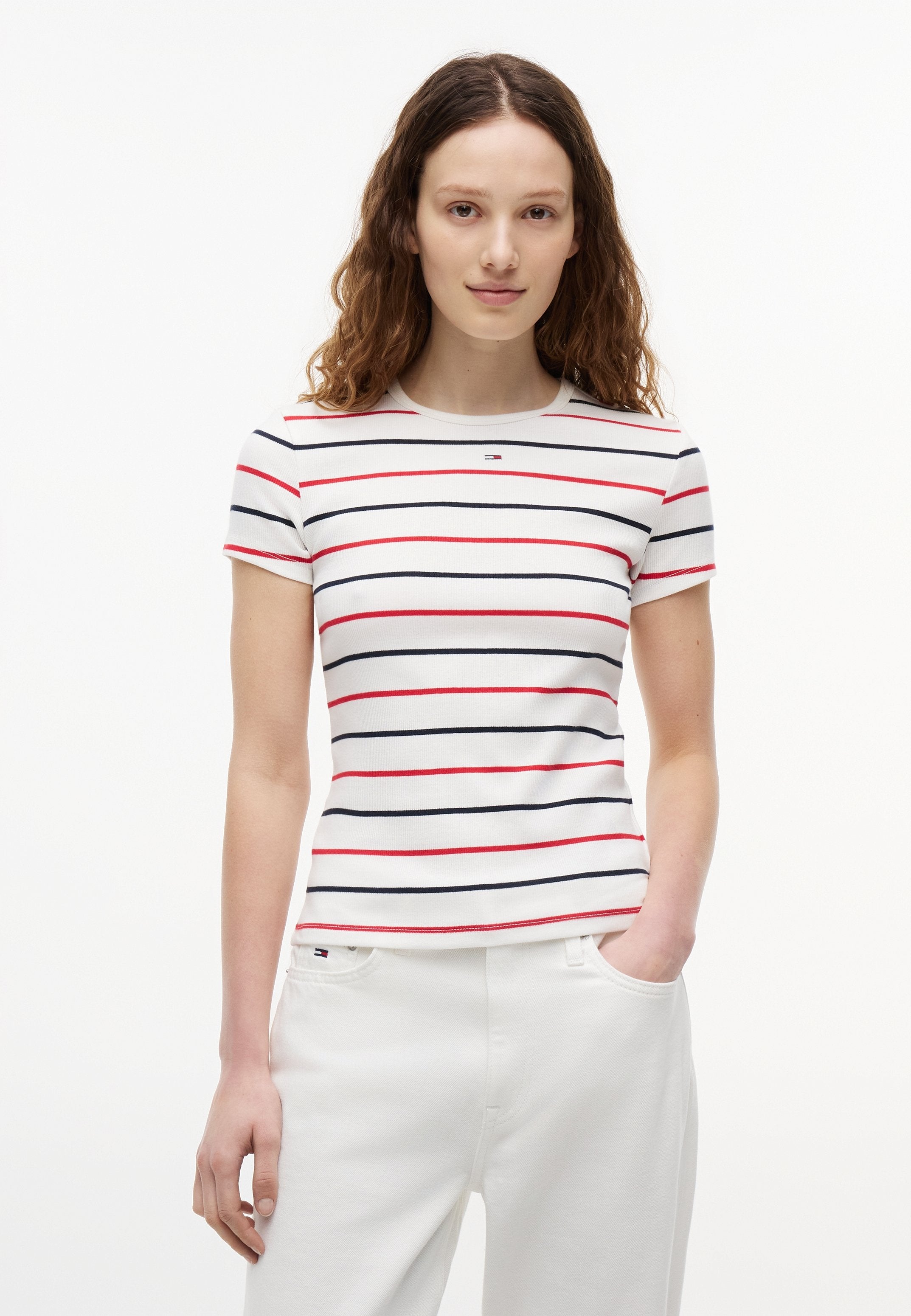 SLIM FIT - Print T-shirt - offwhite/navy/red