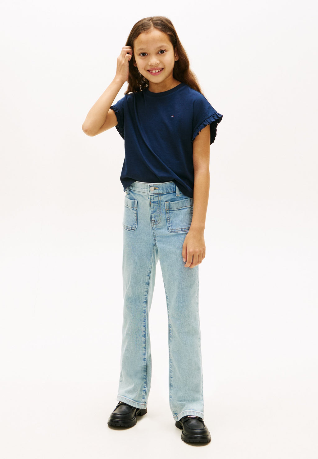ESSENTIAL RUFFLE CUFF RELAXED TOP - Basic T-shirt - dark night navy