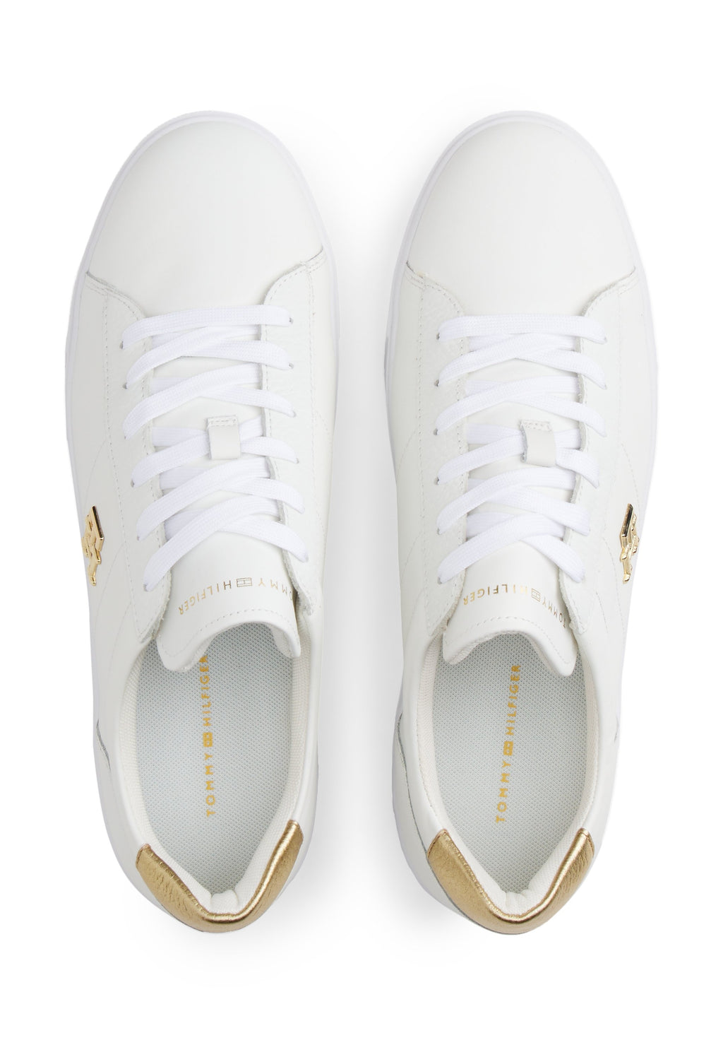 METALLIC HEEL LEATHER PLATFORM COURT TRAINERS - Trainers - white