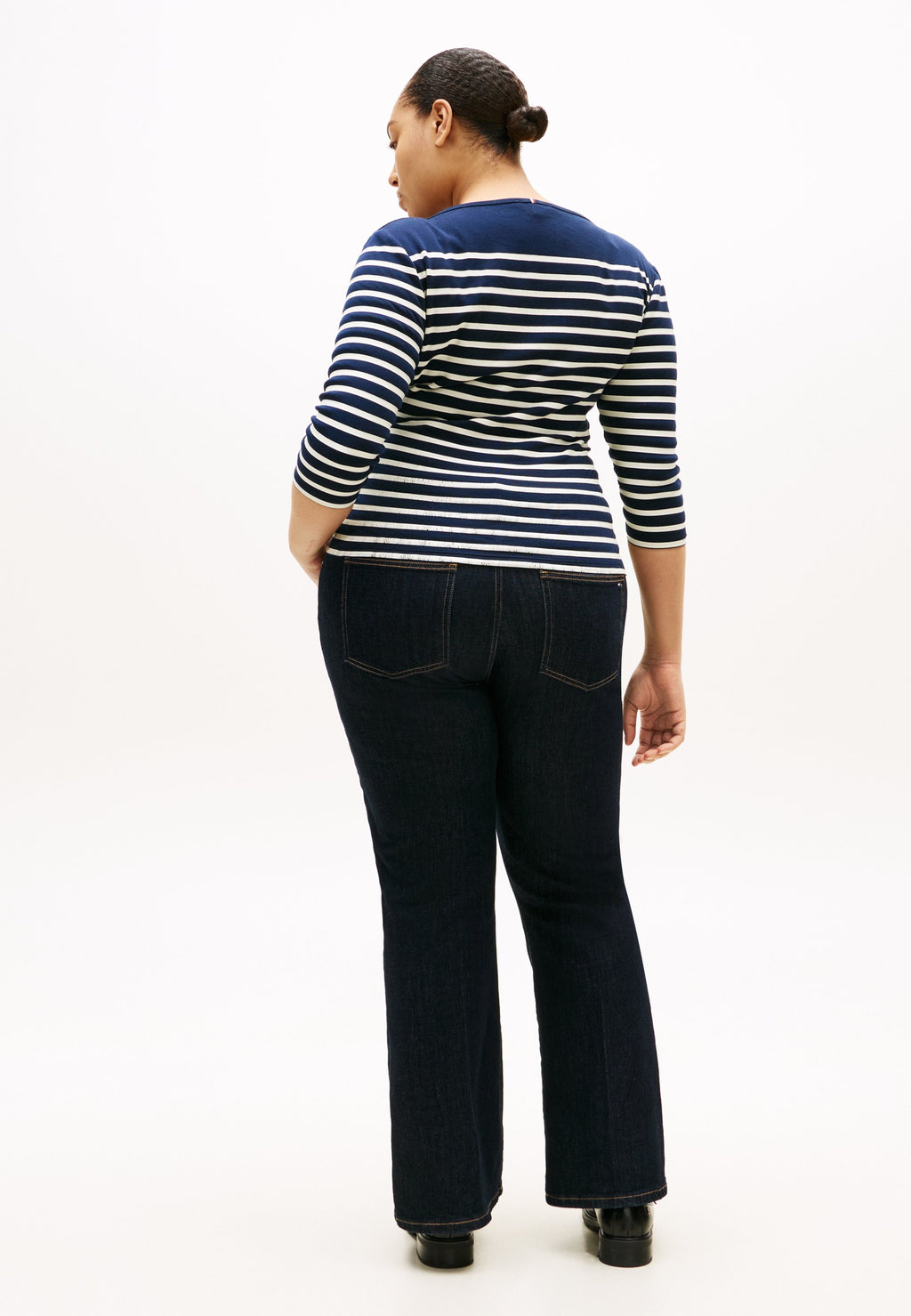 CURVE BOAT NECK THREE-QUARTER SLEEVE T-SHIRT - Long sleeved top - dark night navy/ecru