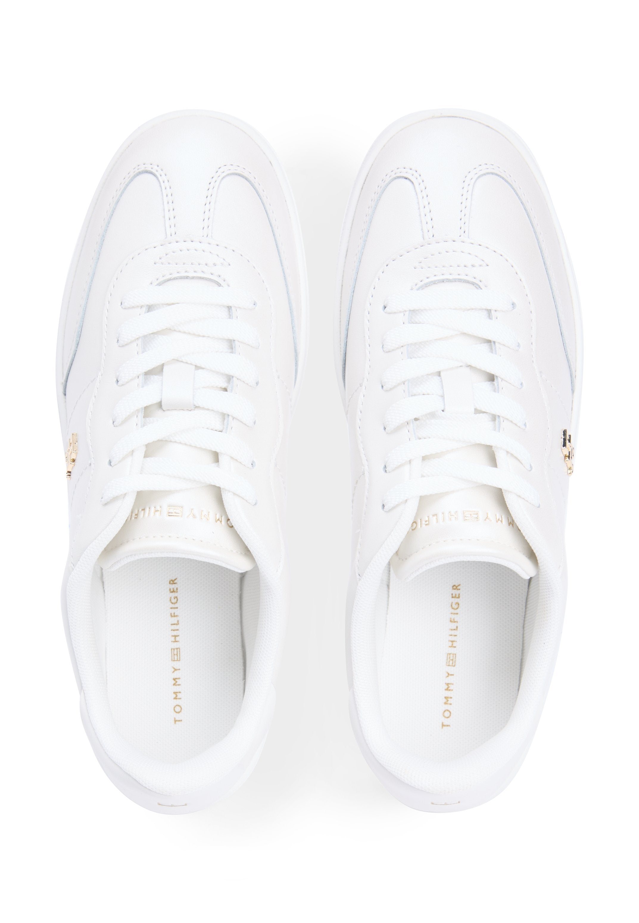TH MONOGRAM METALLIC TRAINERS WITH LEATHER - Trainers - ecru
