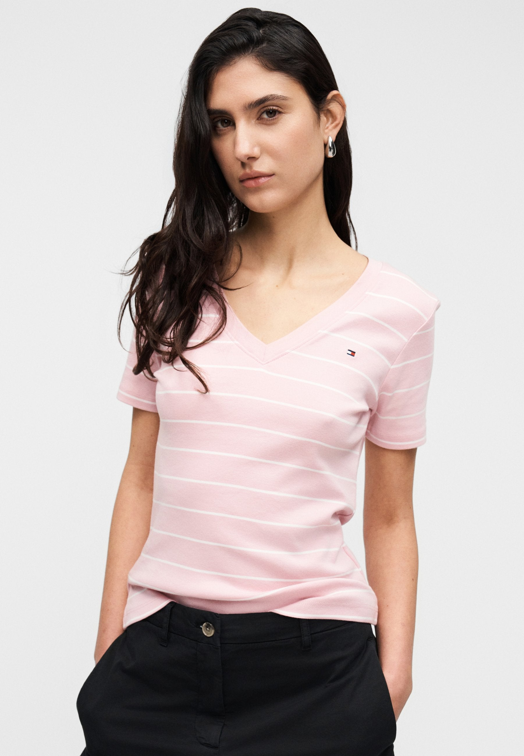 SLIM CODY COL V - T-shirt basique - bonita pink/écru