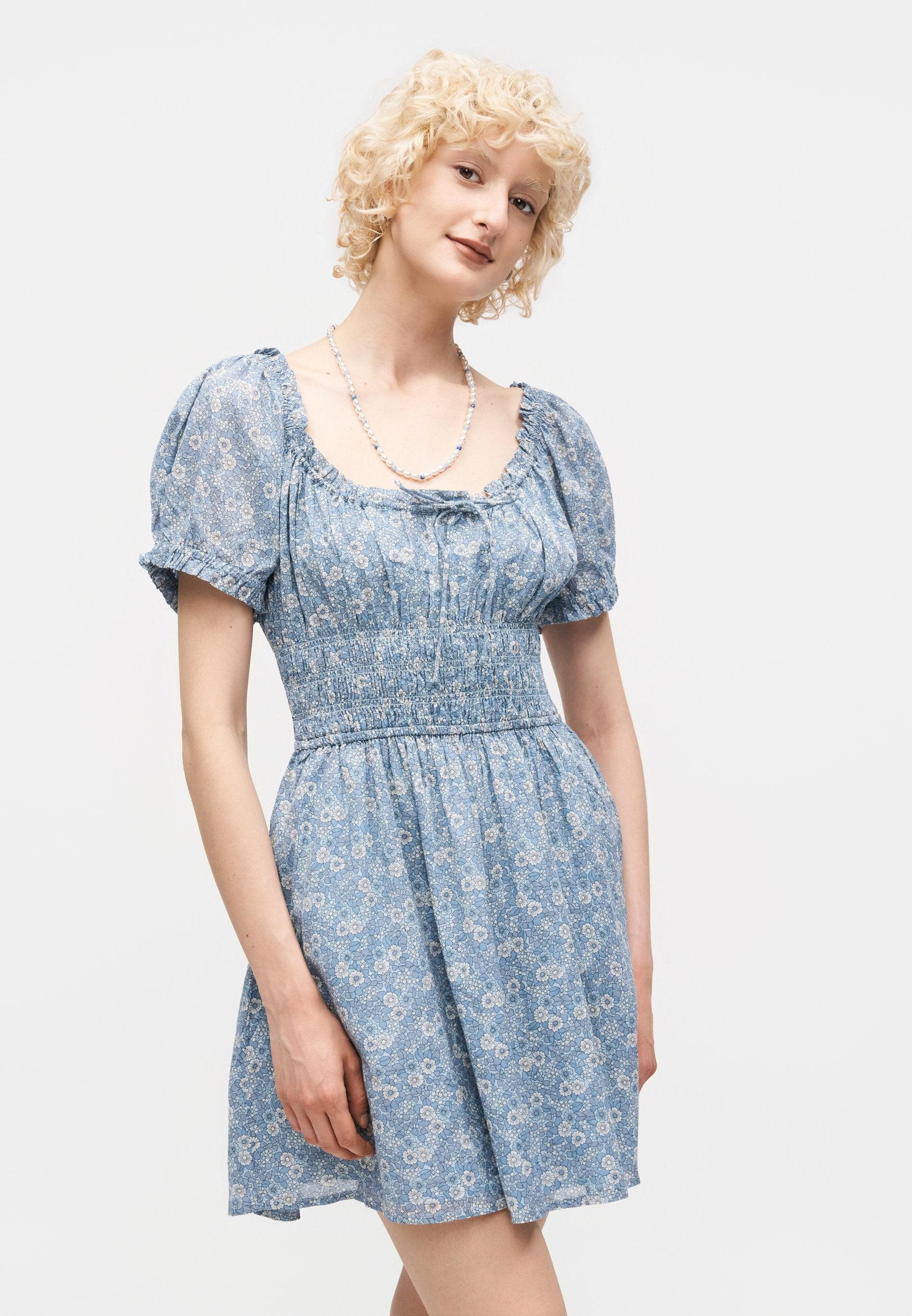 TIE NECK WAIST DRESS - Day dress - blue