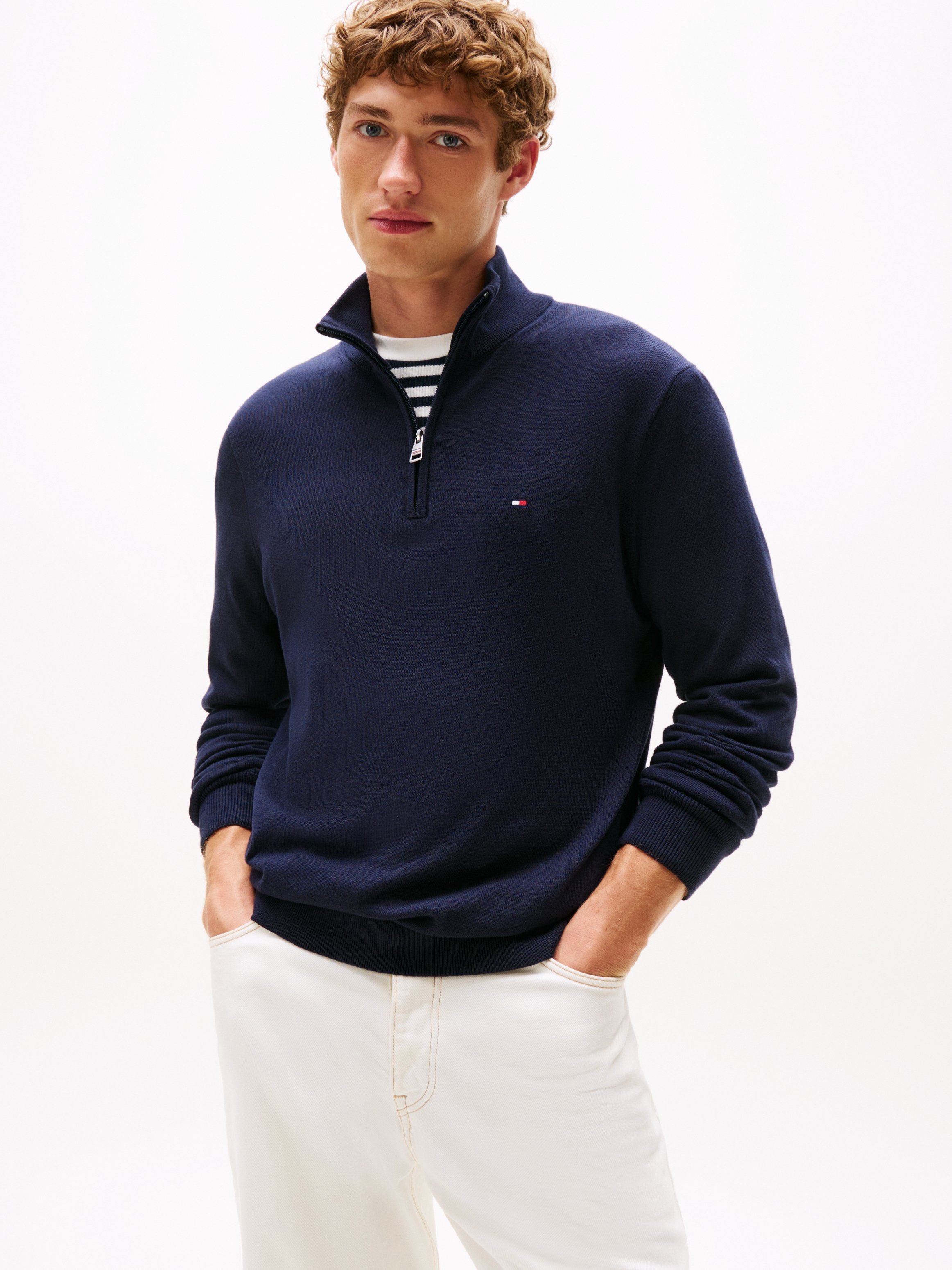 QUARTER ZIP MOCK NECK JUMPER - Jumper - desert sky