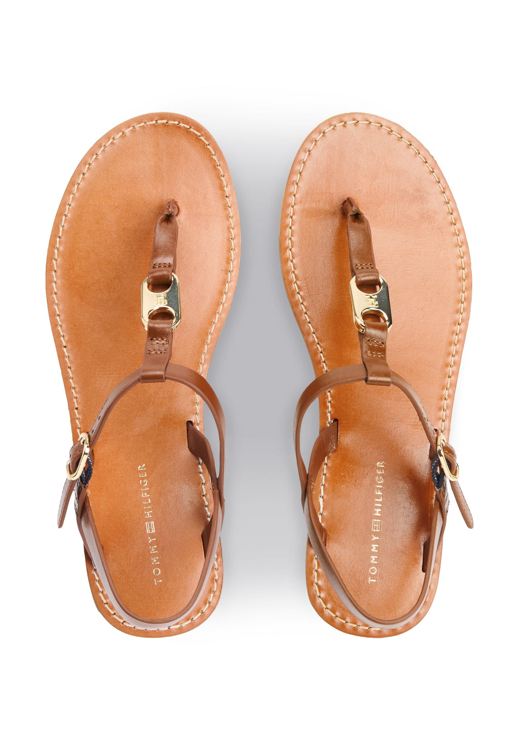 LEATHER TH MONOGRAM STRAP SANDALS - T-bar sandals - warm bronze