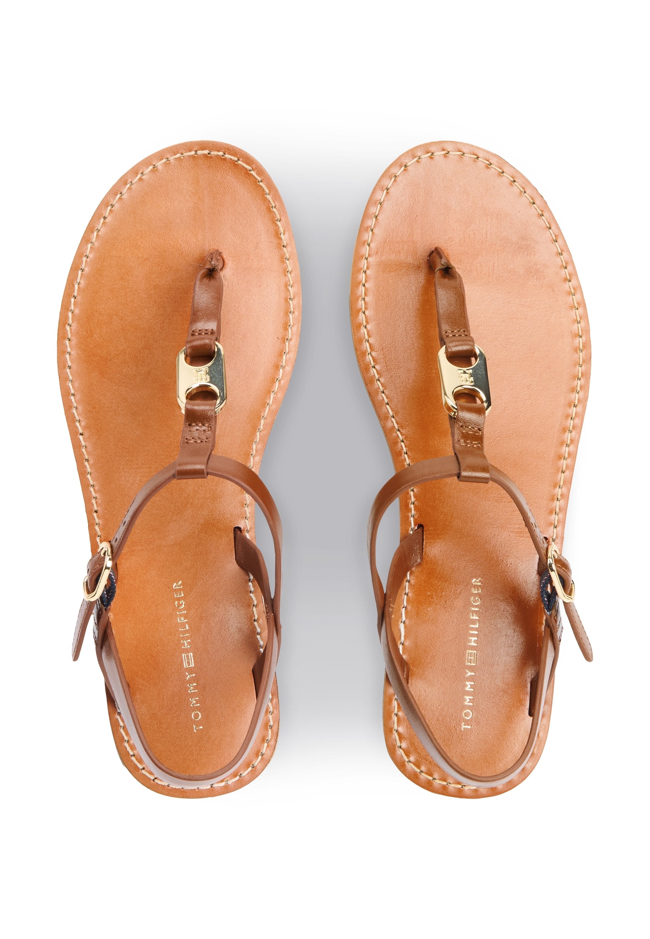 LEATHER TH MONOGRAM STRAP SANDALS - T-bar sandals - warm bronze