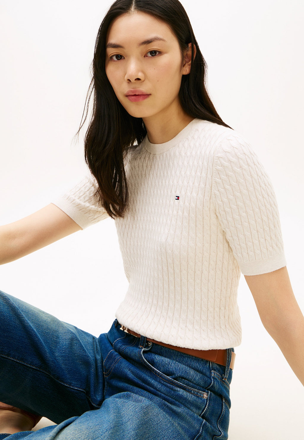 CABLE FINE - Basic T-shirt - heather ivory petal