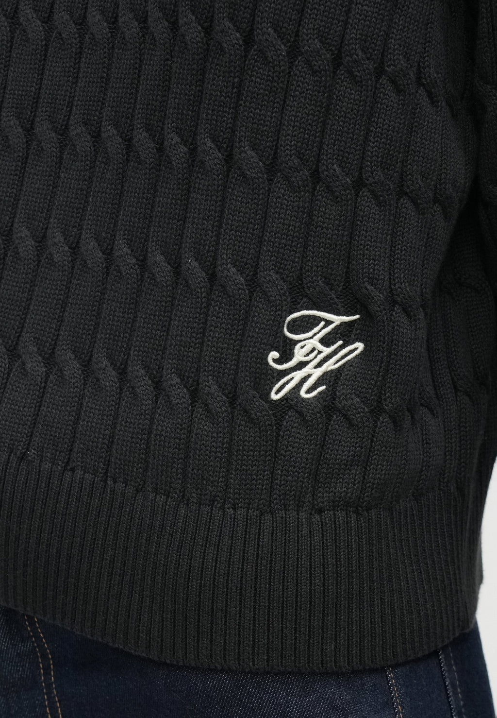 RELAXED CABLE KNIT HALF-ZIP JUMPER - Jumper - black