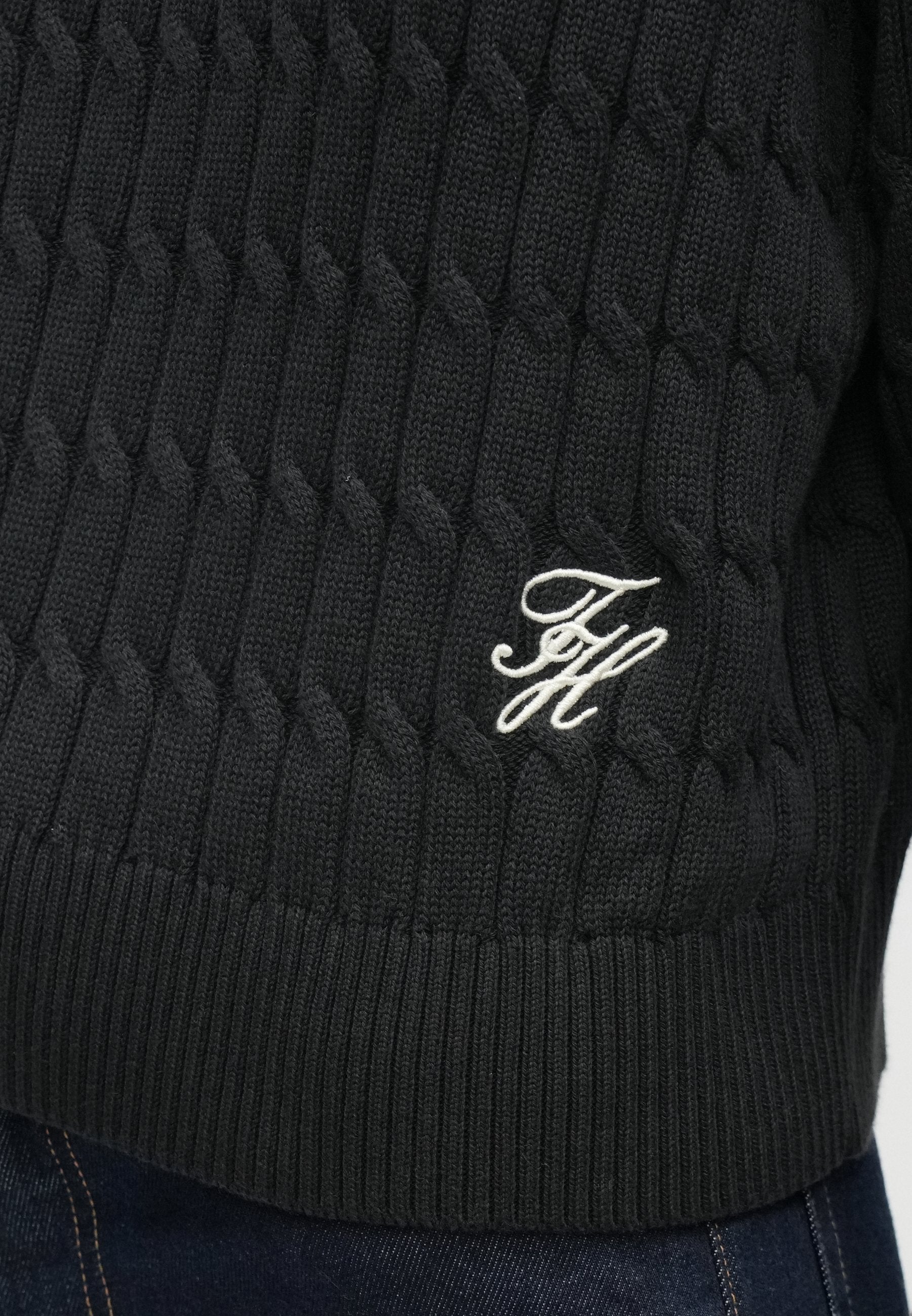 RELAXED CABLE KNIT HALF-ZIP JUMPER - Jumper - black