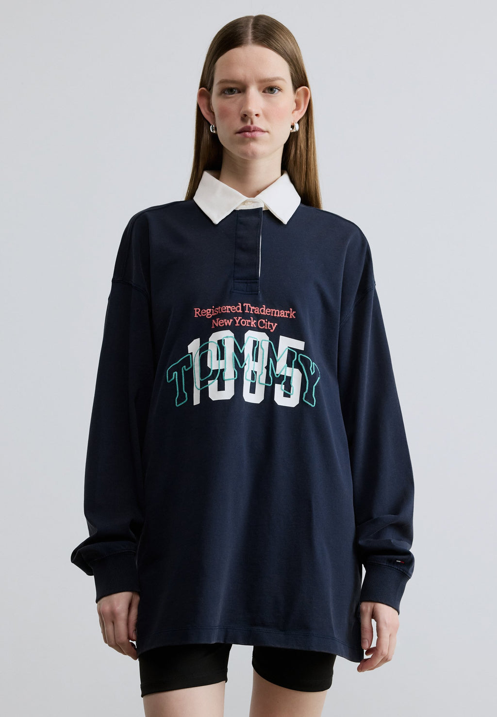 LOGO NAKIŞLI JERSİ OVERSIZE RAGBİ GÖMLEK - Polo yaka - lacivert