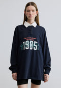 LOGO NAKIŞLI JERSİ OVERSIZE RAGBİ GÖMLEK - Polo yaka - lacivert