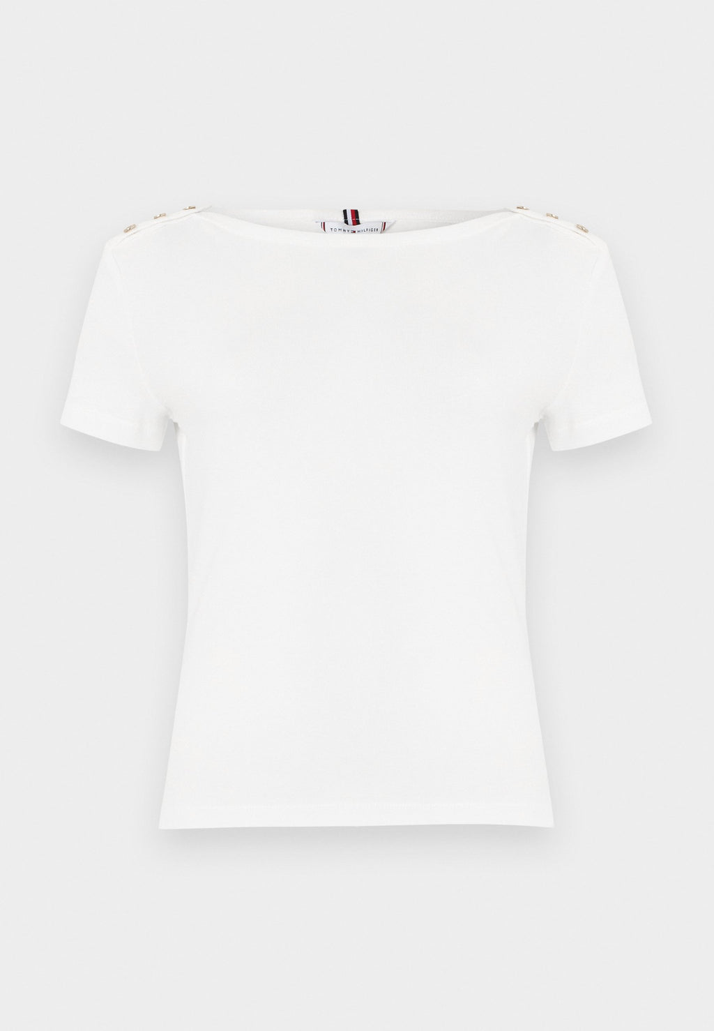 GOLD-TONE BUTTON SLIM BOAT NECK T-SHIRT - Print T-shirt - ecru