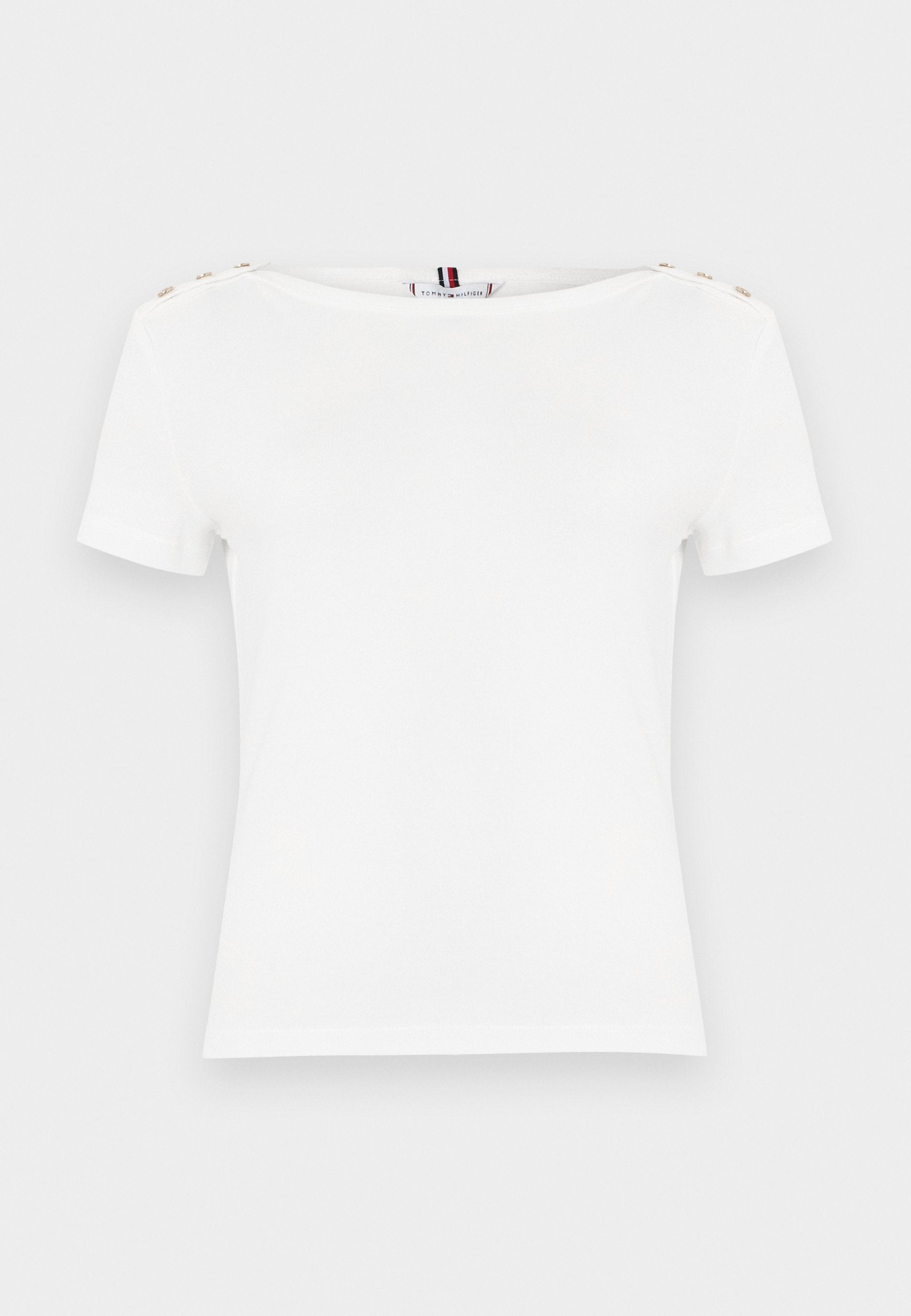 GOLD-TONE BUTTON SLIM BOAT NECK T-SHIRT - Print T-shirt - ecru