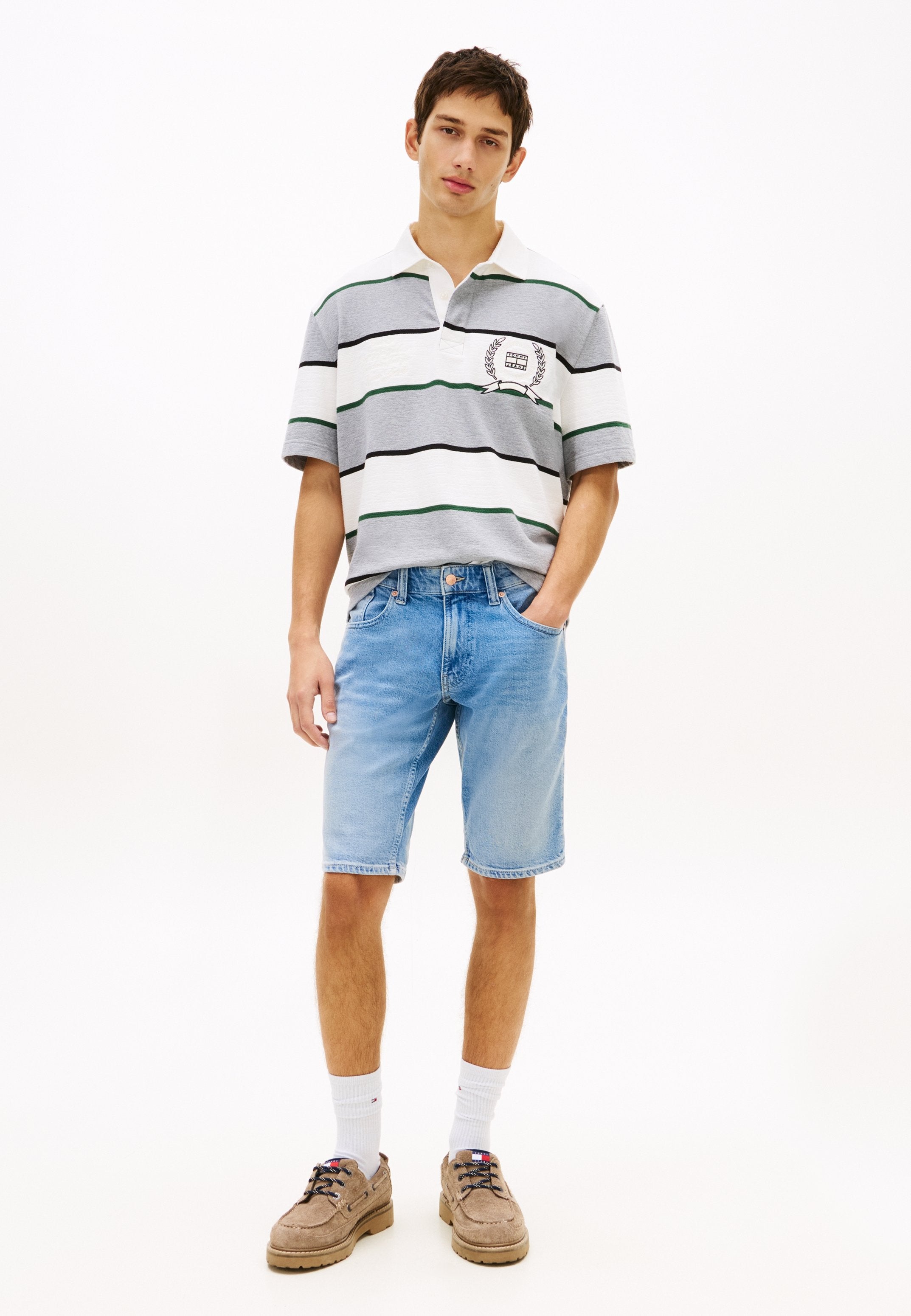 RONNIE WHISKERED SLIM DENIM SHORTS - Denim shorts - denim medium