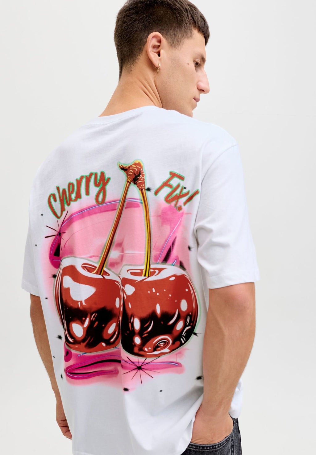 JORAIRBRUSH TEE CREW NECK  - Print T-shirt - bright white detail cherry
