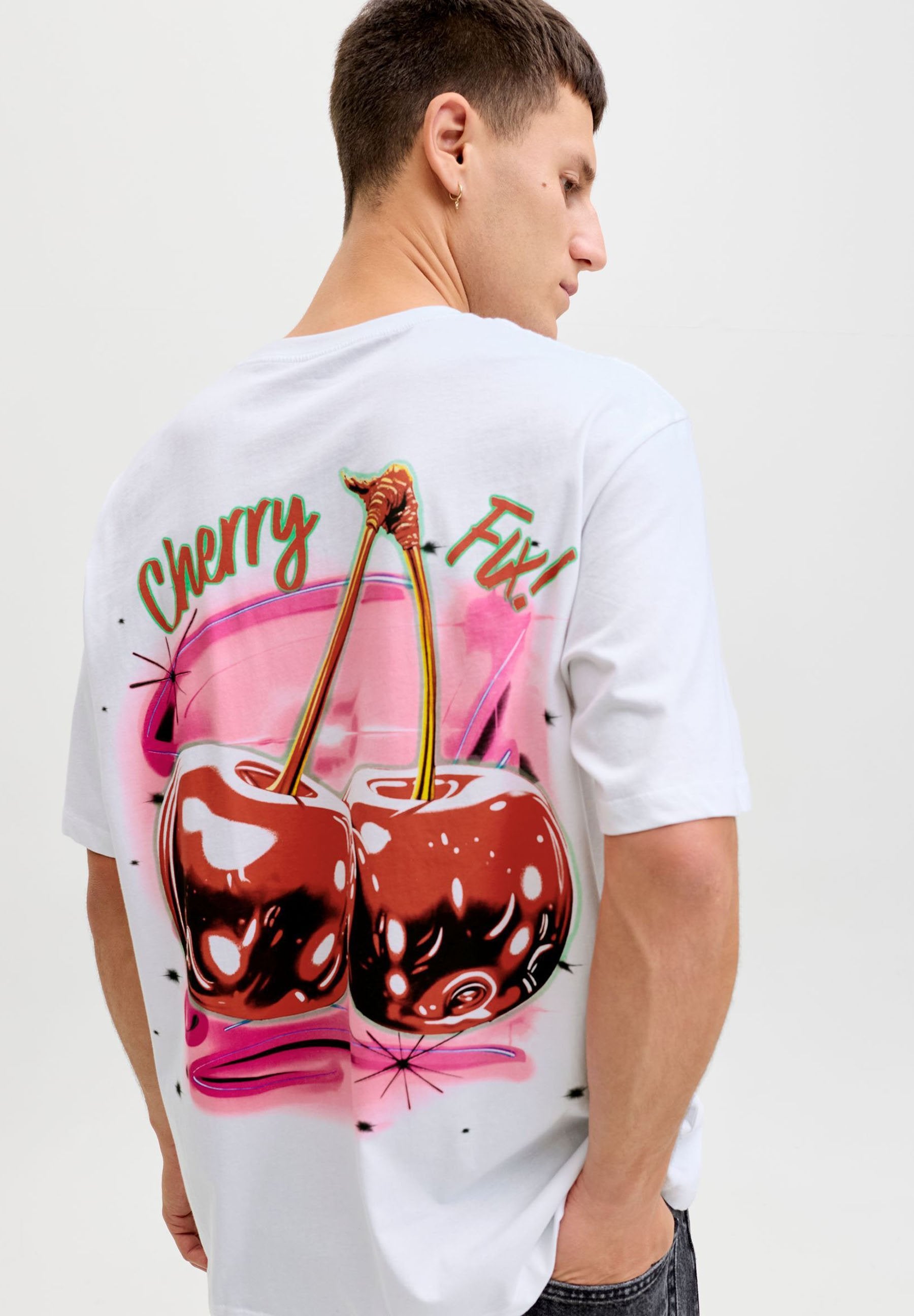 JORAIRBRUSH TEE CREW NECK  - Print T-shirt - bright white detail cherry