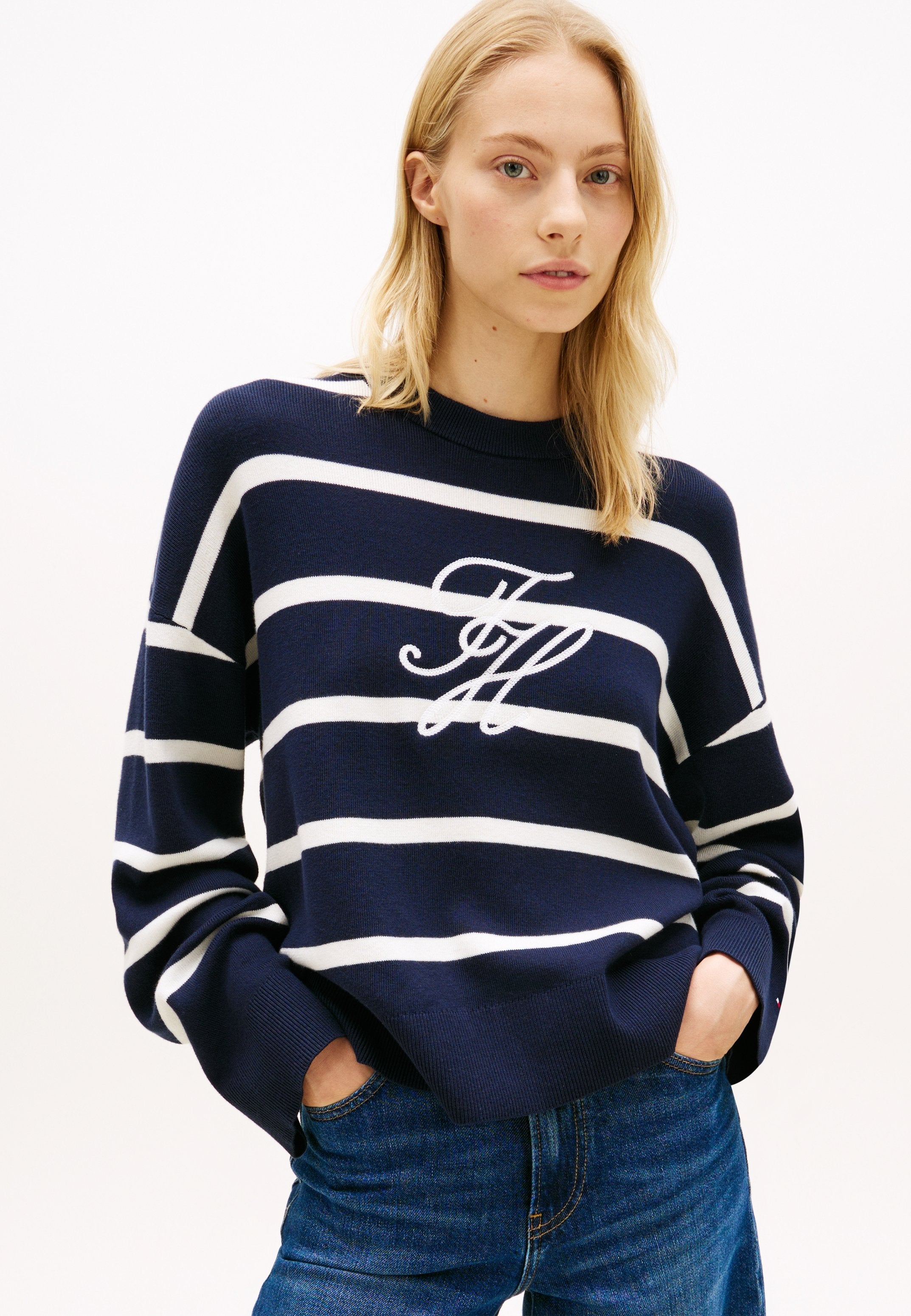 FULL NEEDLE GRAFİK SWEATER - CO FULL NEEDLE - Jumper - dark night/ivory petal