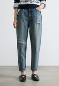 DISTRESSED ULTRA HIGH TAPERED LEG MOM JEANS - Mom Jeans - denim light