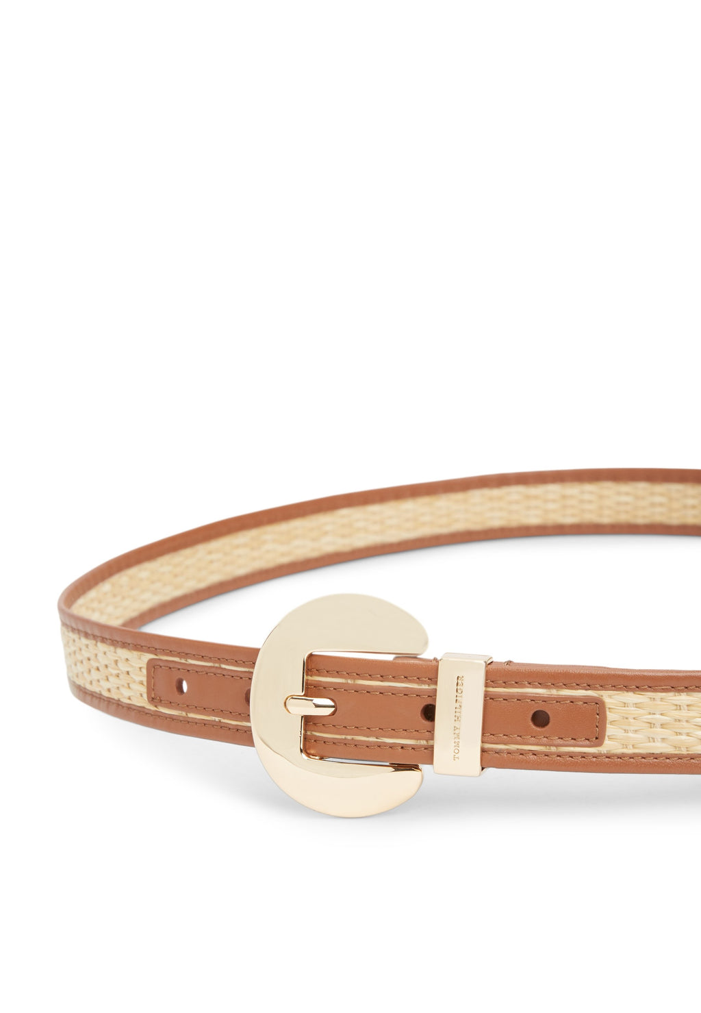 RAFFIA OVAL BUCKLE LEATHER BELT - Belt - beige