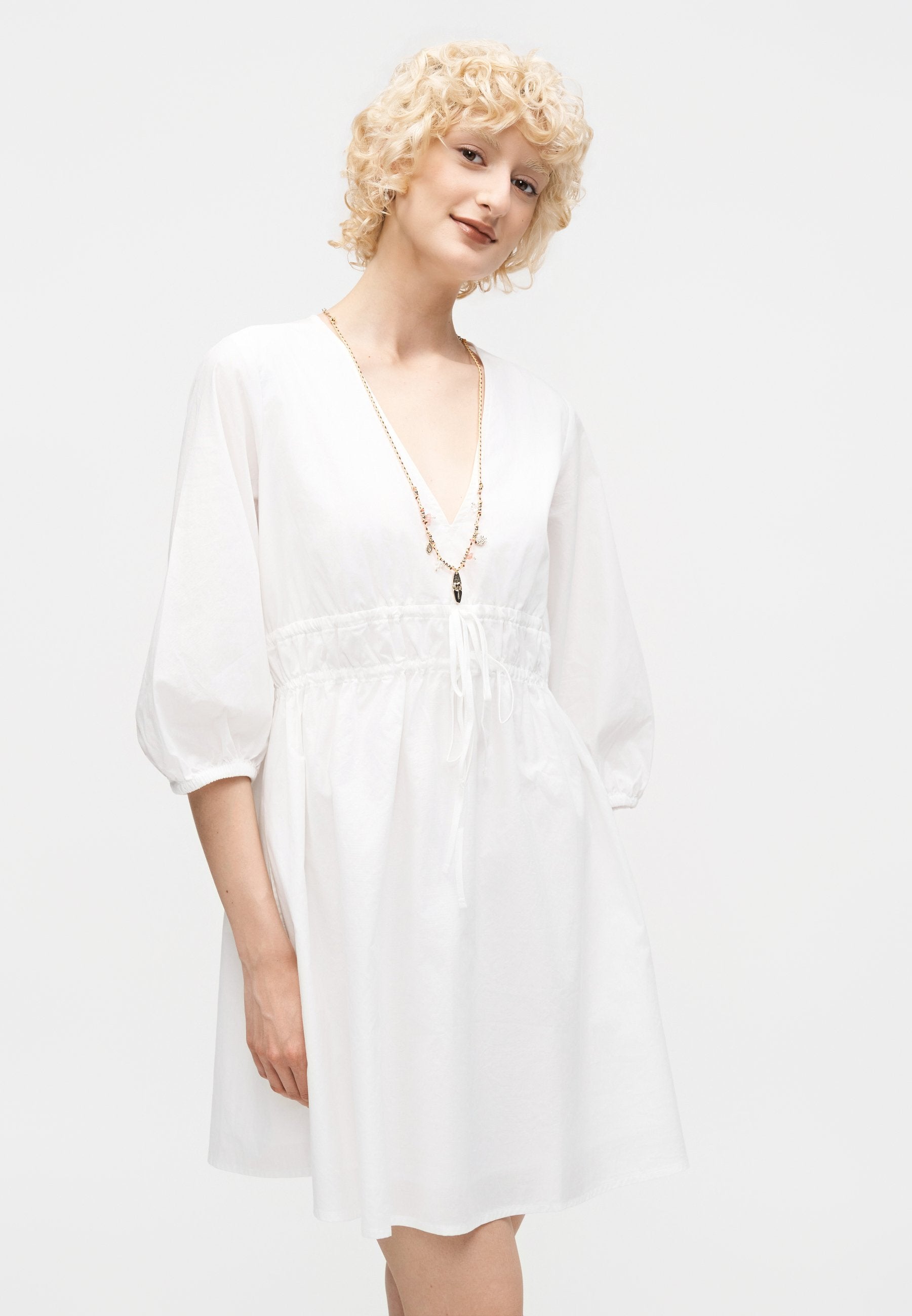 TIE NECK WAIST DRESS - Day dress - fresh white