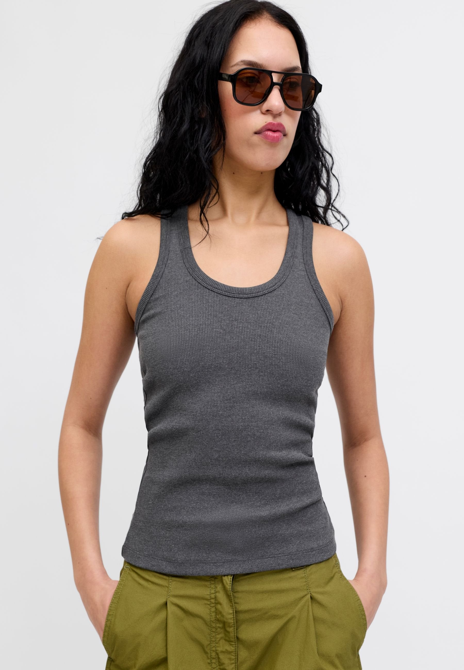 JXFRIDA - Top - dark grey melange