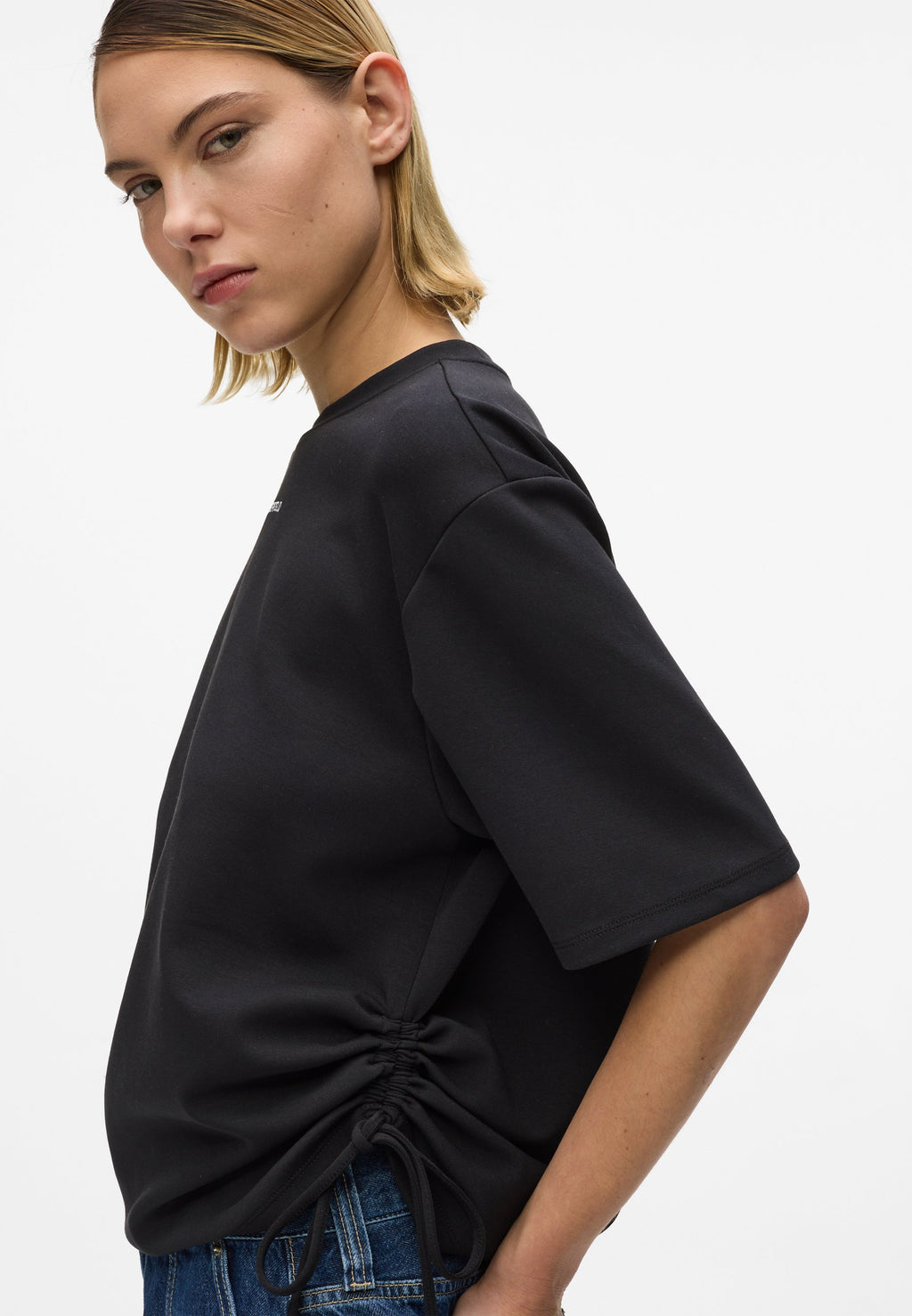 TIE DETAIL RUCHED - Basic T-shirt - black