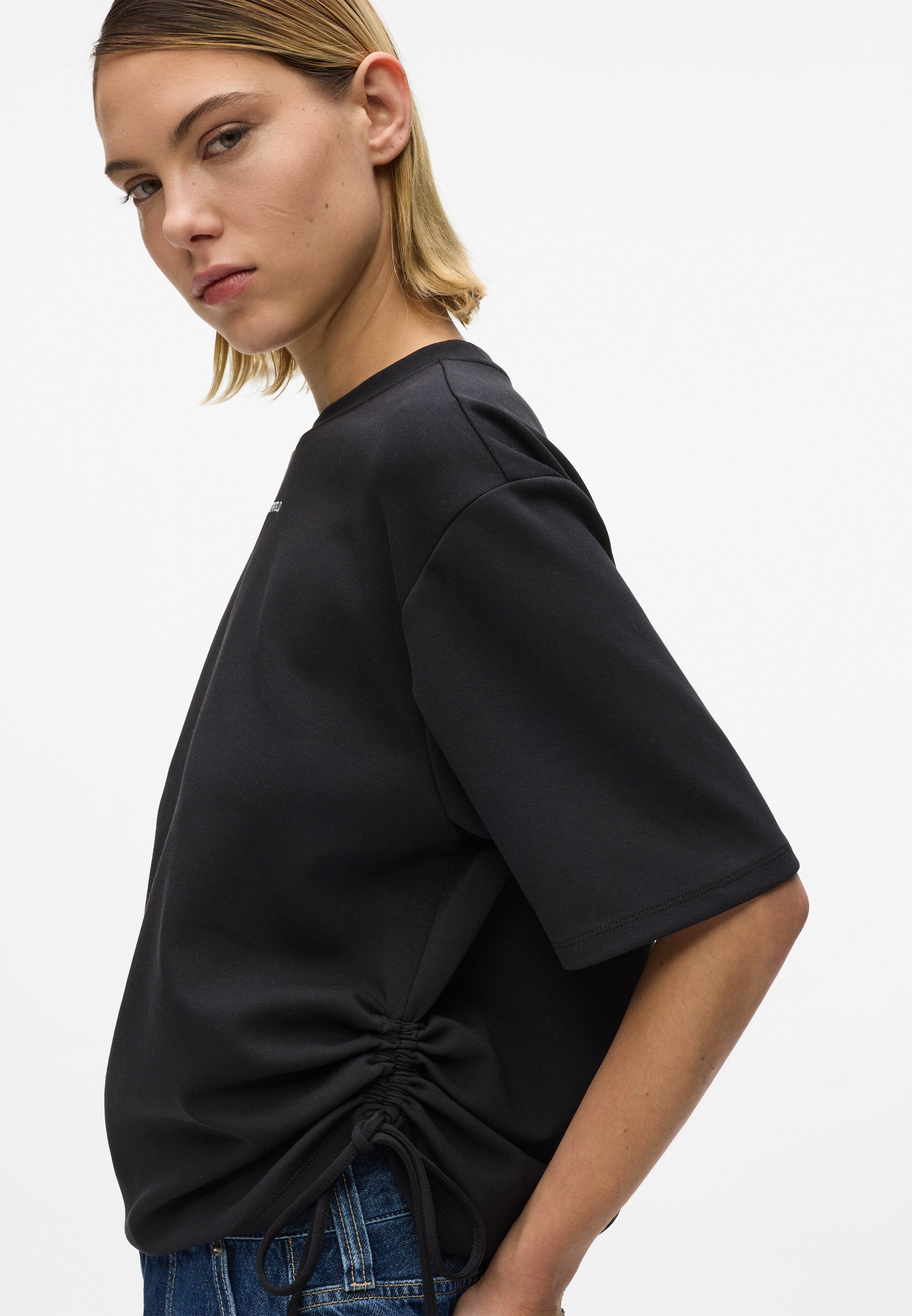 TIE DETAIL RUCHED - Basic T-shirt - black