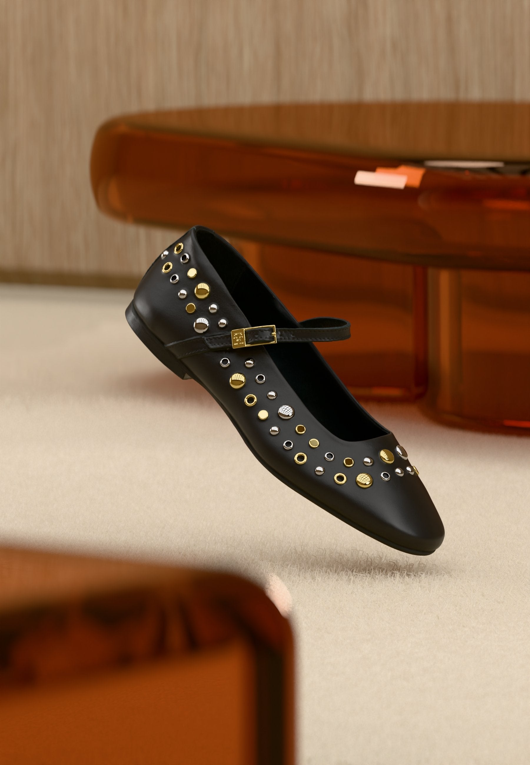 STUD EMBELLISHED LEATHER BUCKLE BALLERINAS - Ballet pumps - black