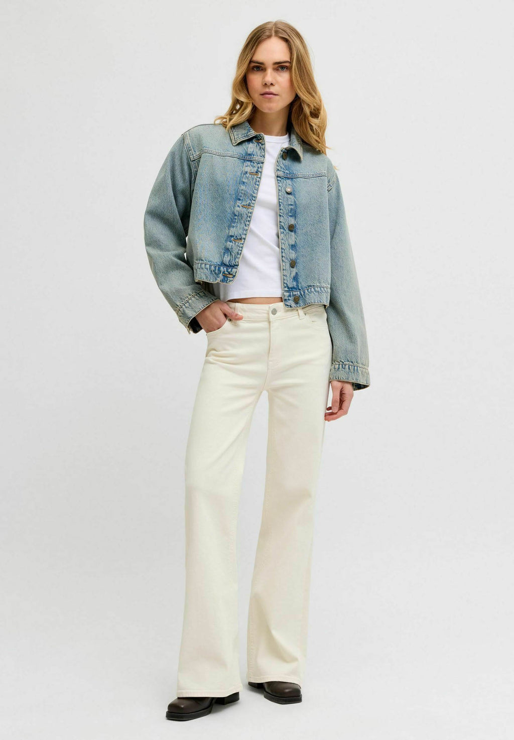 Flared fit JXROME MW C171 DNM NOOS - Flared Jeans - white denim