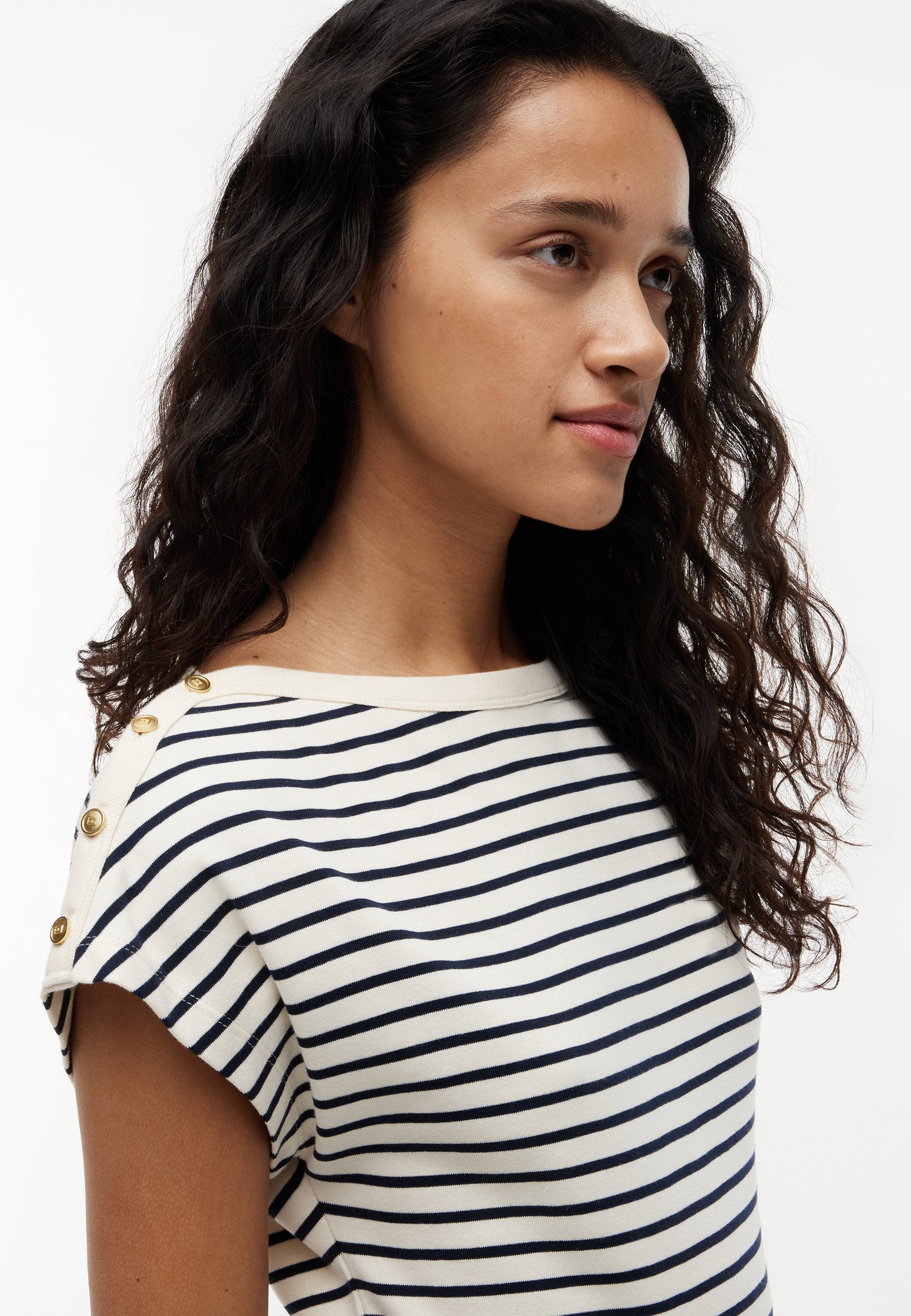 TEE COL BATEAU - T-shirt imprimé - calicot/bleu nuit foncé