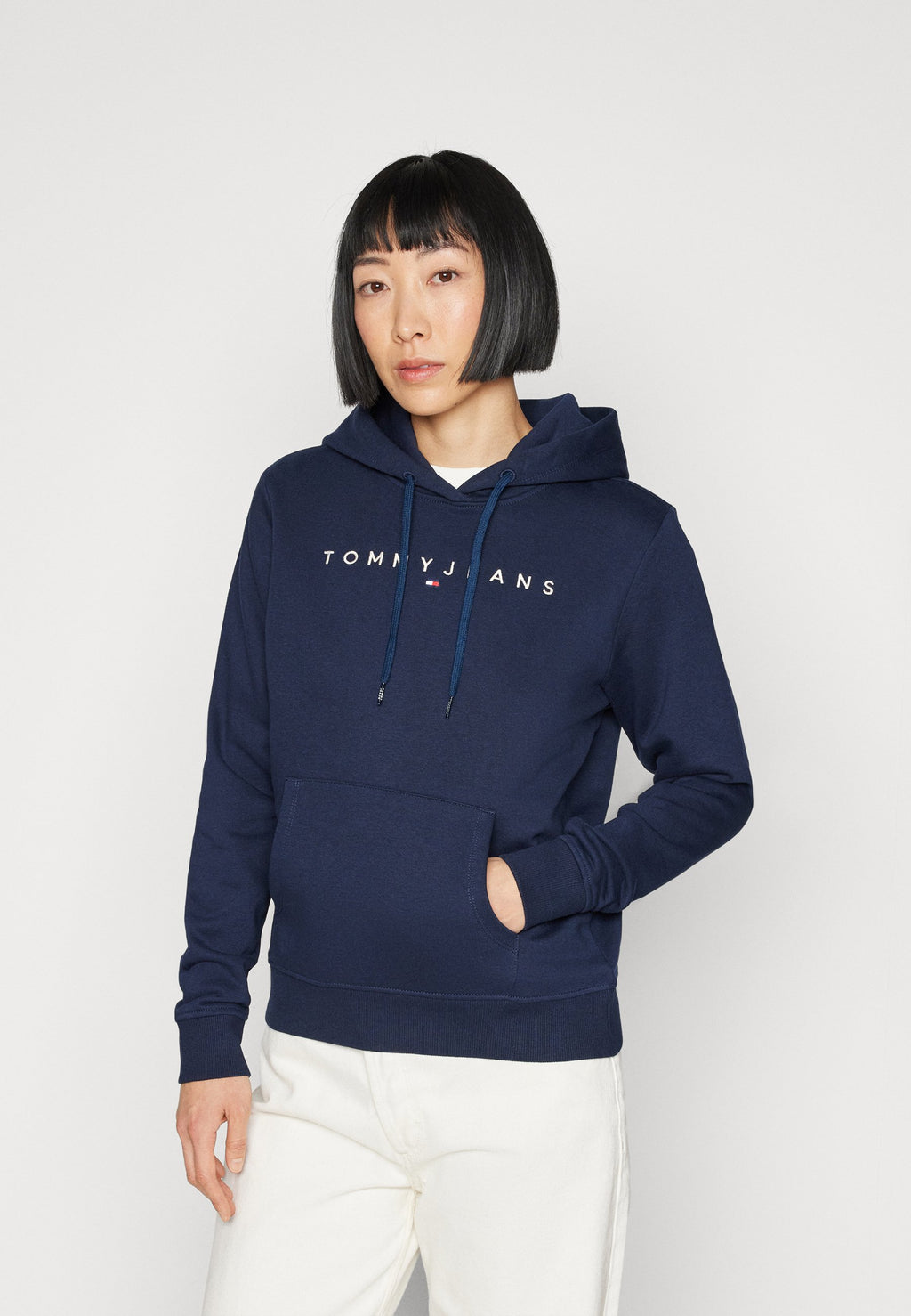 MOLLETON À CAPUCHE CORDON DE SERRAGE LOGO LINEAR - Sweat à capuche - bleu marine foncé