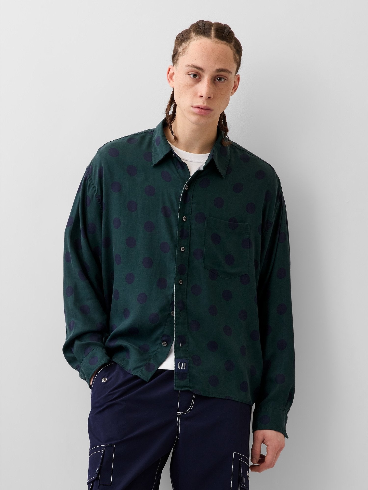 GAP AWAKE NY TWILL DOTTED BIG SHIRT - Button-down blouse - campus green