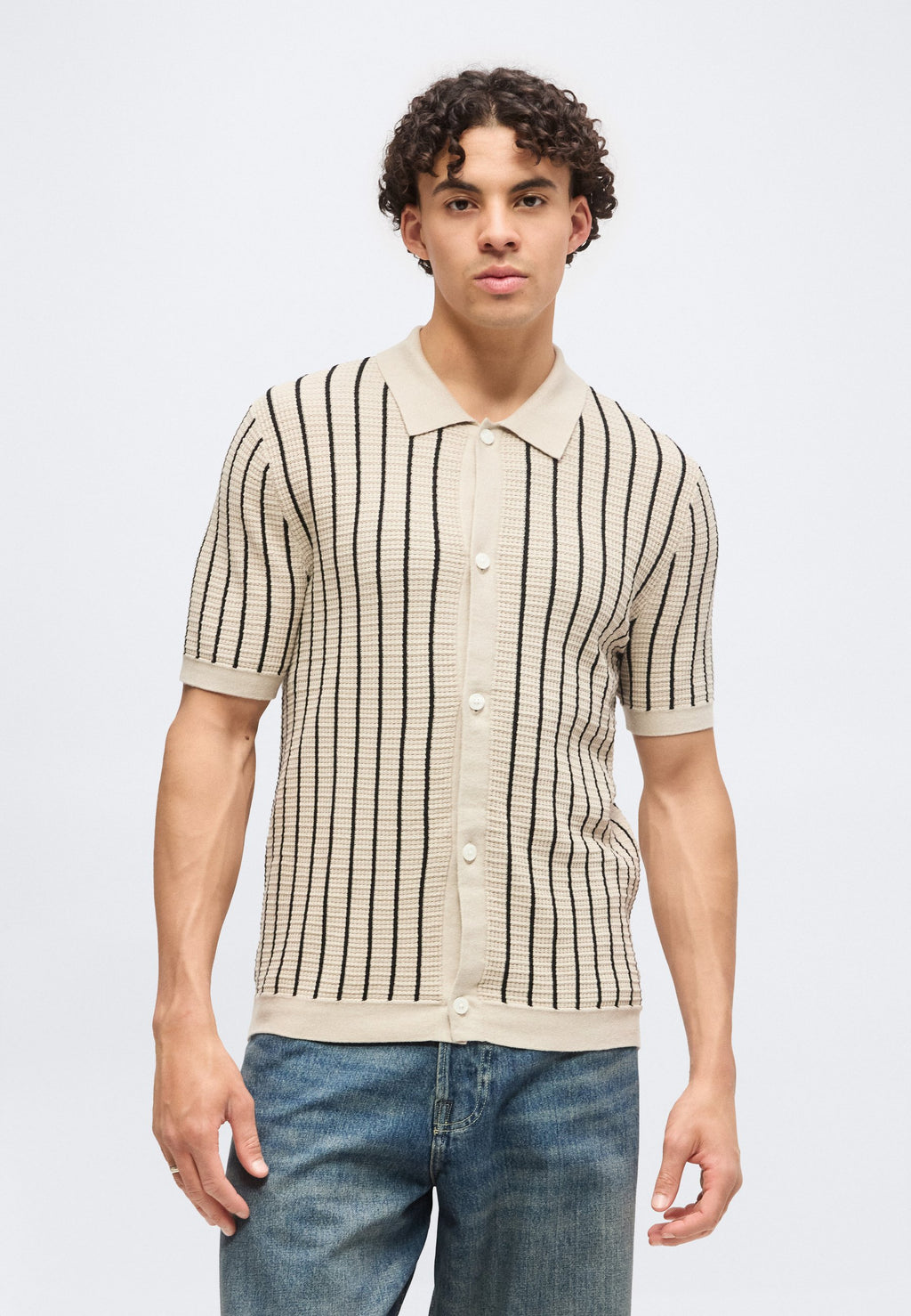 STRIPED BUTTON THROUGH - Shirt - cobblestone
