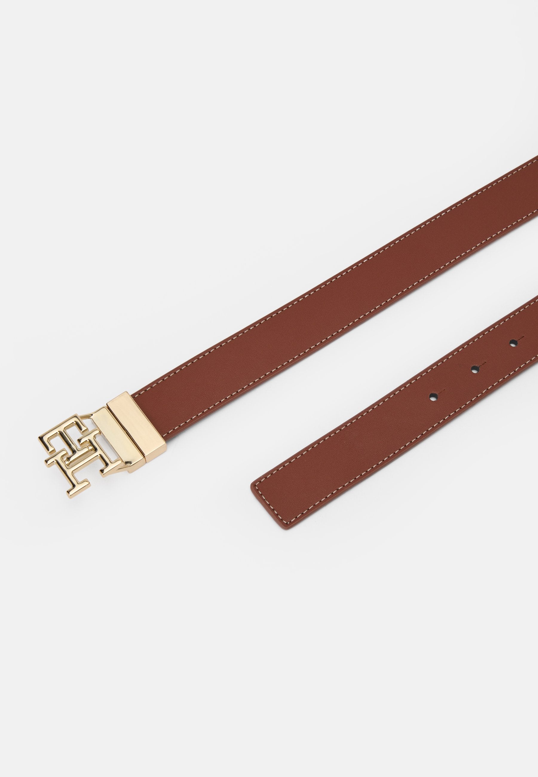 CEINTURE EN CUIR RÉVERSIBLE À BOUCLE MONOGRAMME TH - Ceinture - noir/cognac