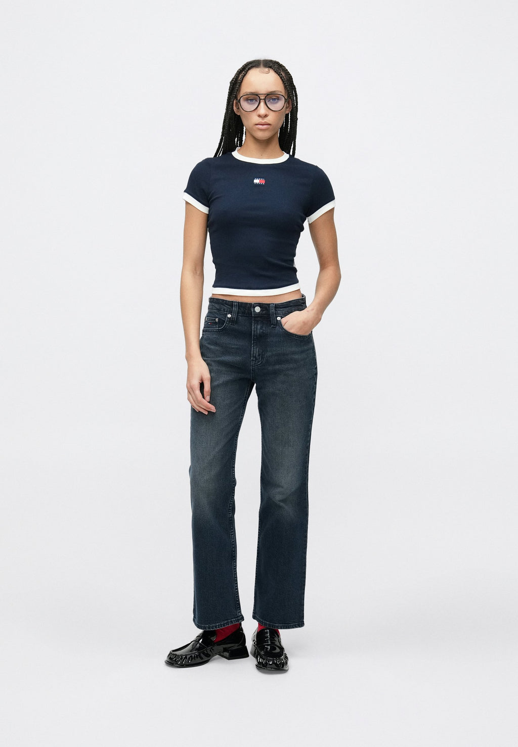 TOMMY BADGE RIBBED SLIM T-SHIRT - Print T-shirt - dark night navy
