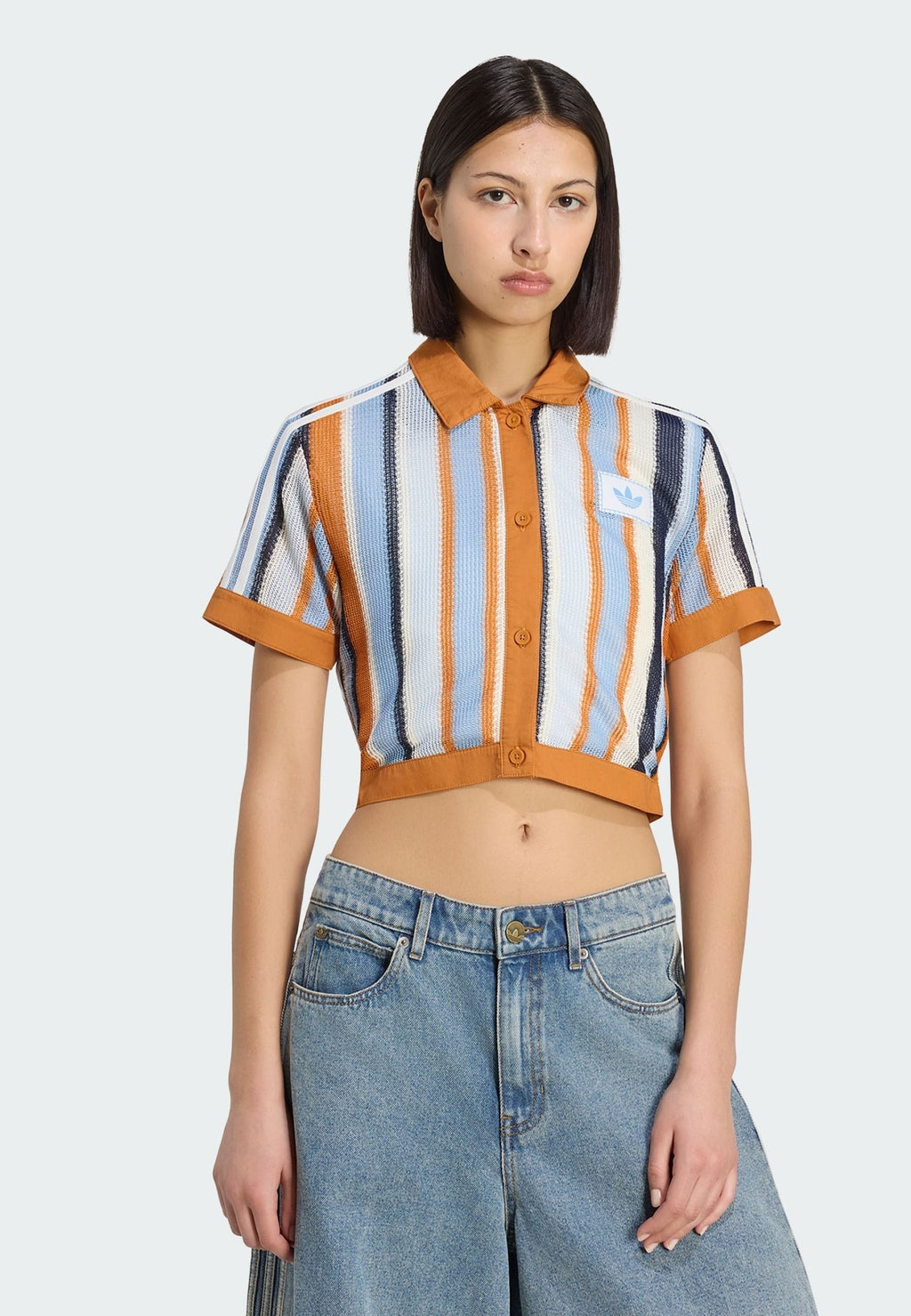SUMMER GLOW STRIPED CROPPED - Button-down blouse - rustic orange