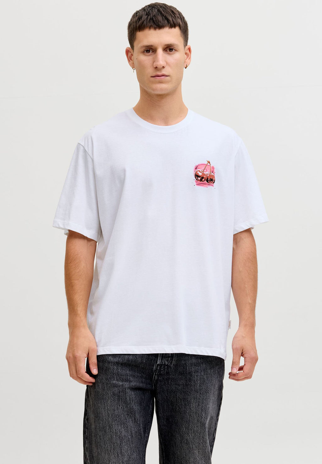 JORAIRBRUSH TEE CREW NECK  - Print T-shirt - bright white detail cherry