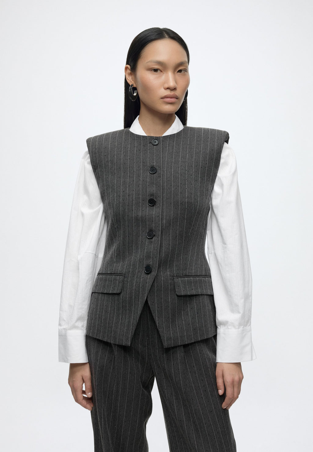 PINSTRIPE TAILORED BLOUSE - Waistcoat - grey melange