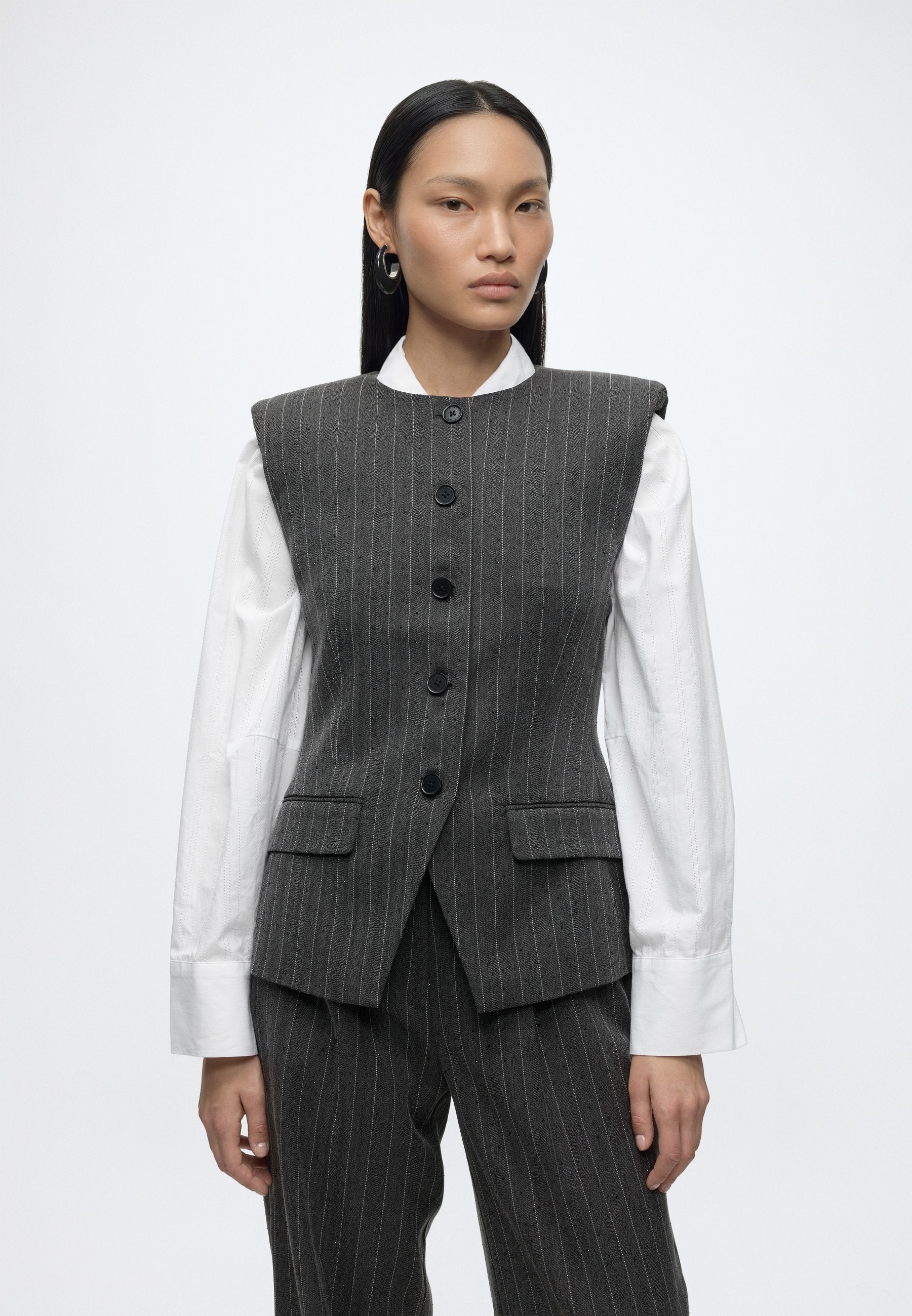 PINSTRIPE TAILORED BLOUSE - Waistcoat - grey melange
