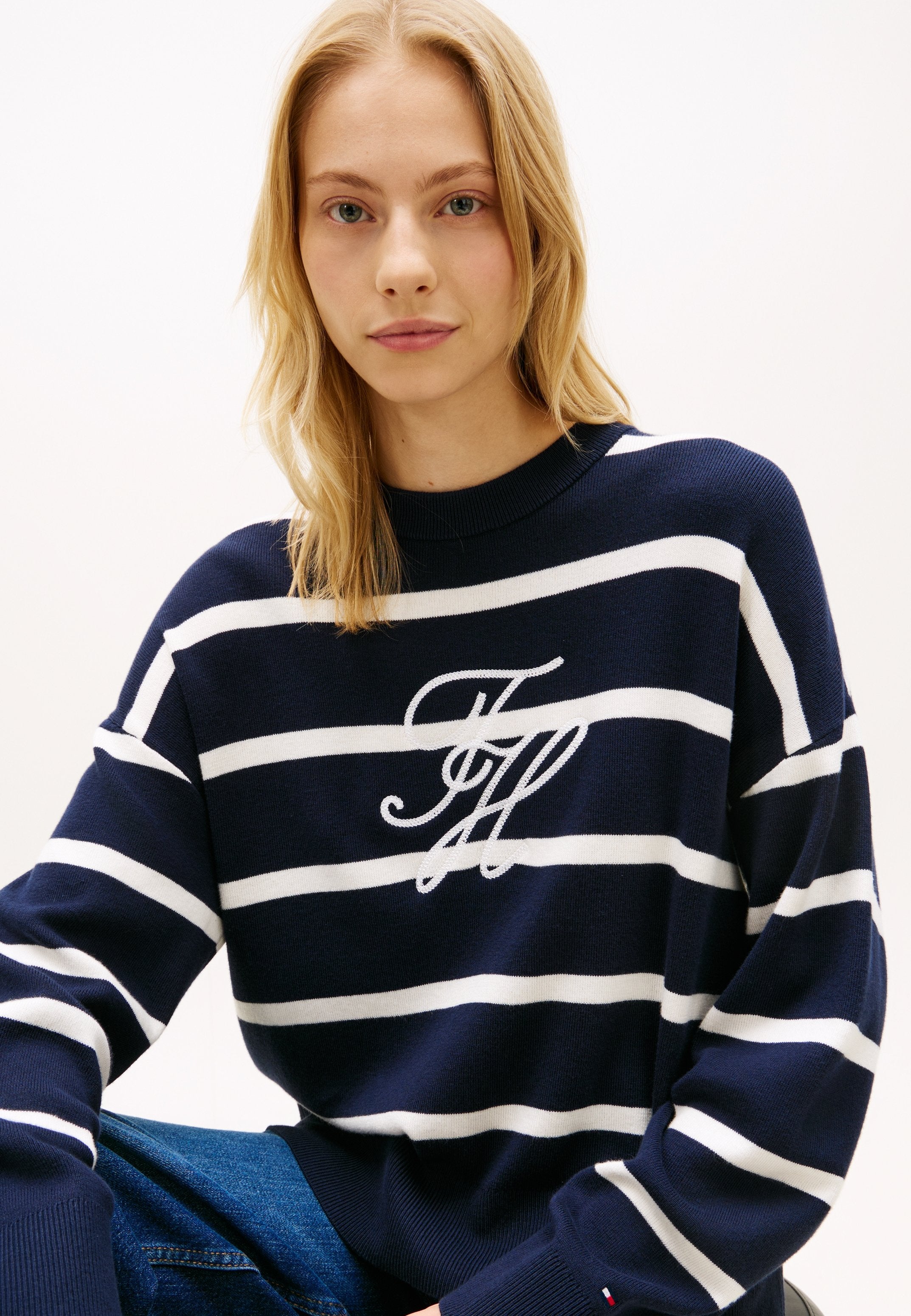 FULL NEEDLE GRAFİK SWEATER - CO FULL NEEDLE - Jumper - dark night/ivory petal