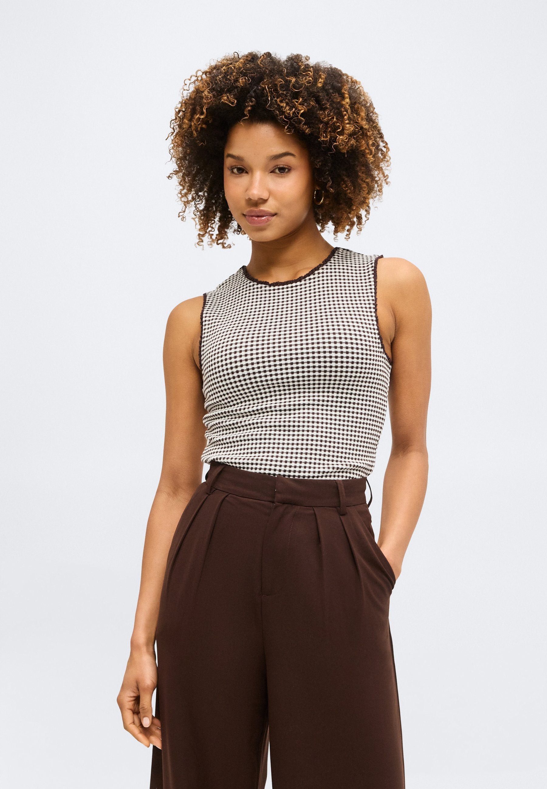 GINGHAM - Top - dark brown