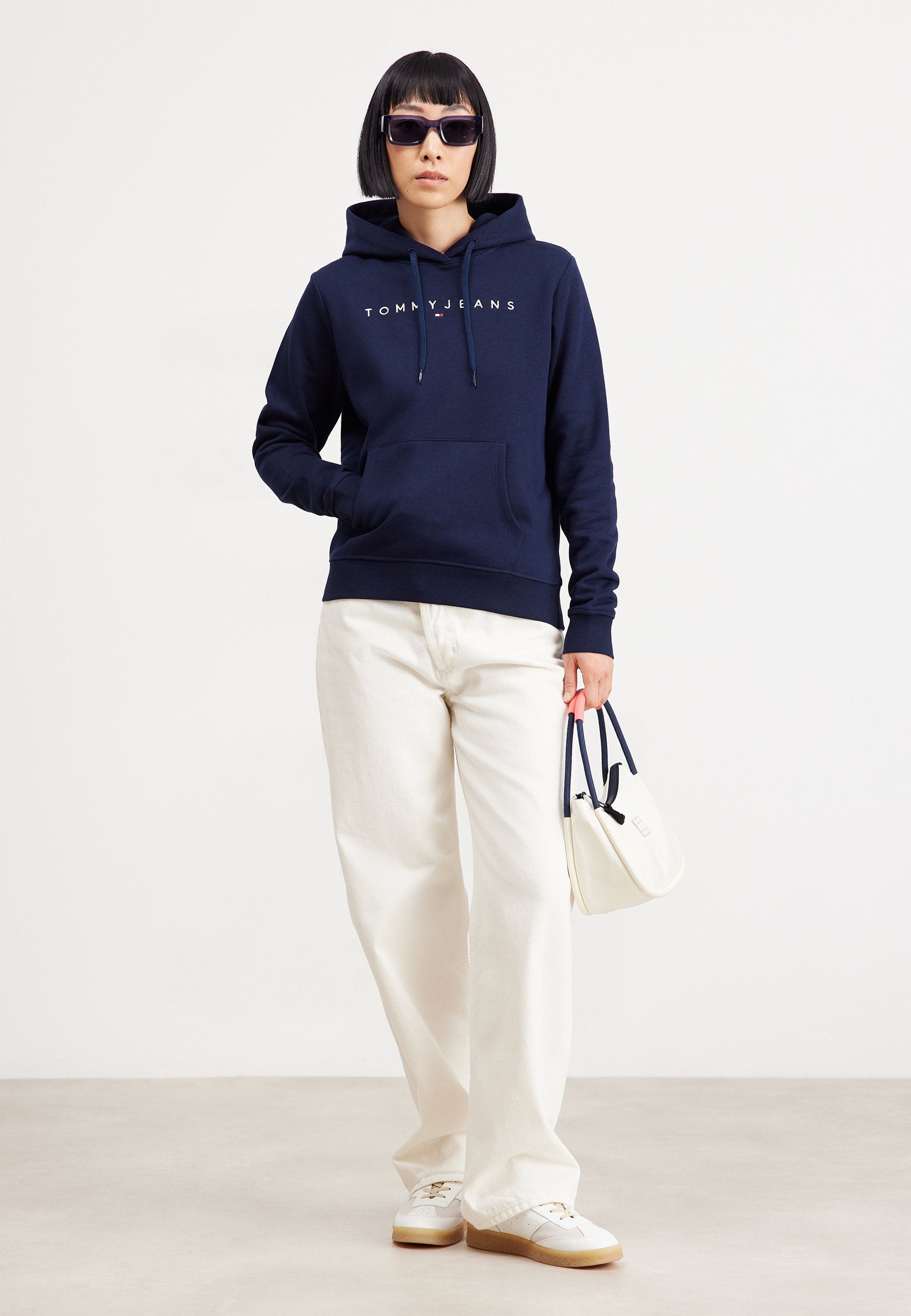 MOLLETON À CAPUCHE CORDON DE SERRAGE LOGO LINEAR - Sweat à capuche - bleu marine foncé