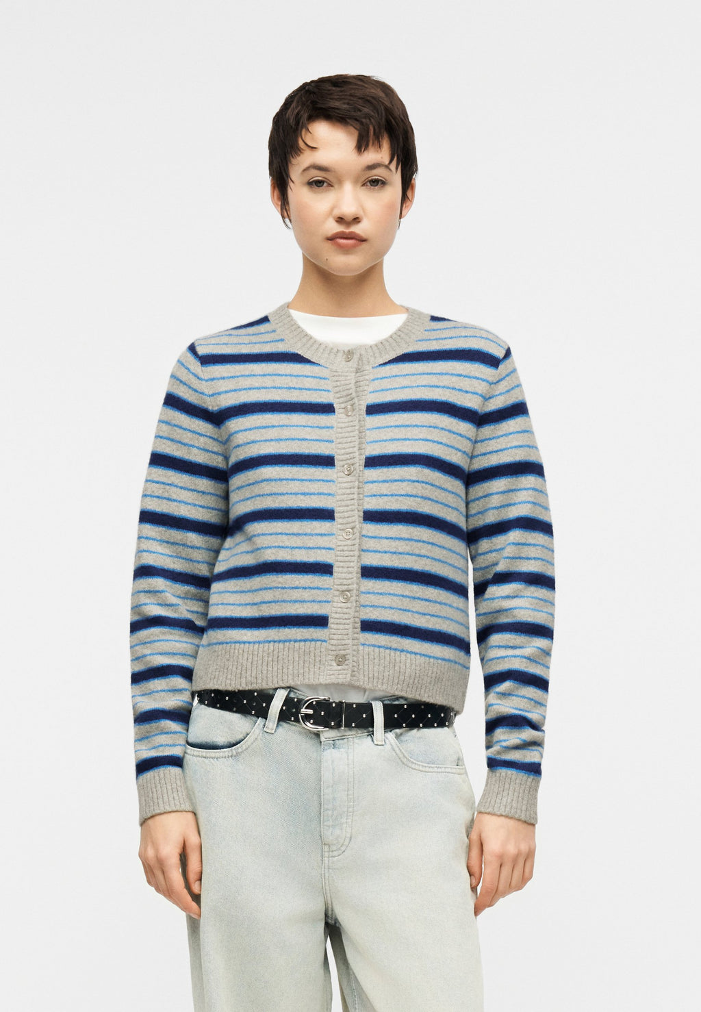 DOLLY STRIPE CARDIGAN - Cardigan - cement heather/bright azure