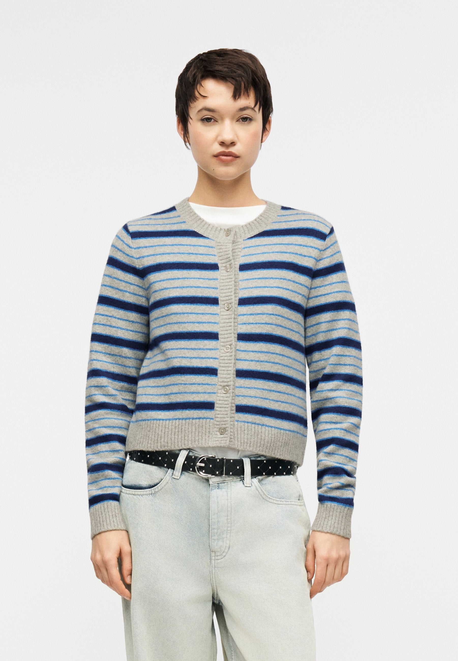 DOLLY STRIPE CARDIGAN - Cardigan - cement heather/bright azure