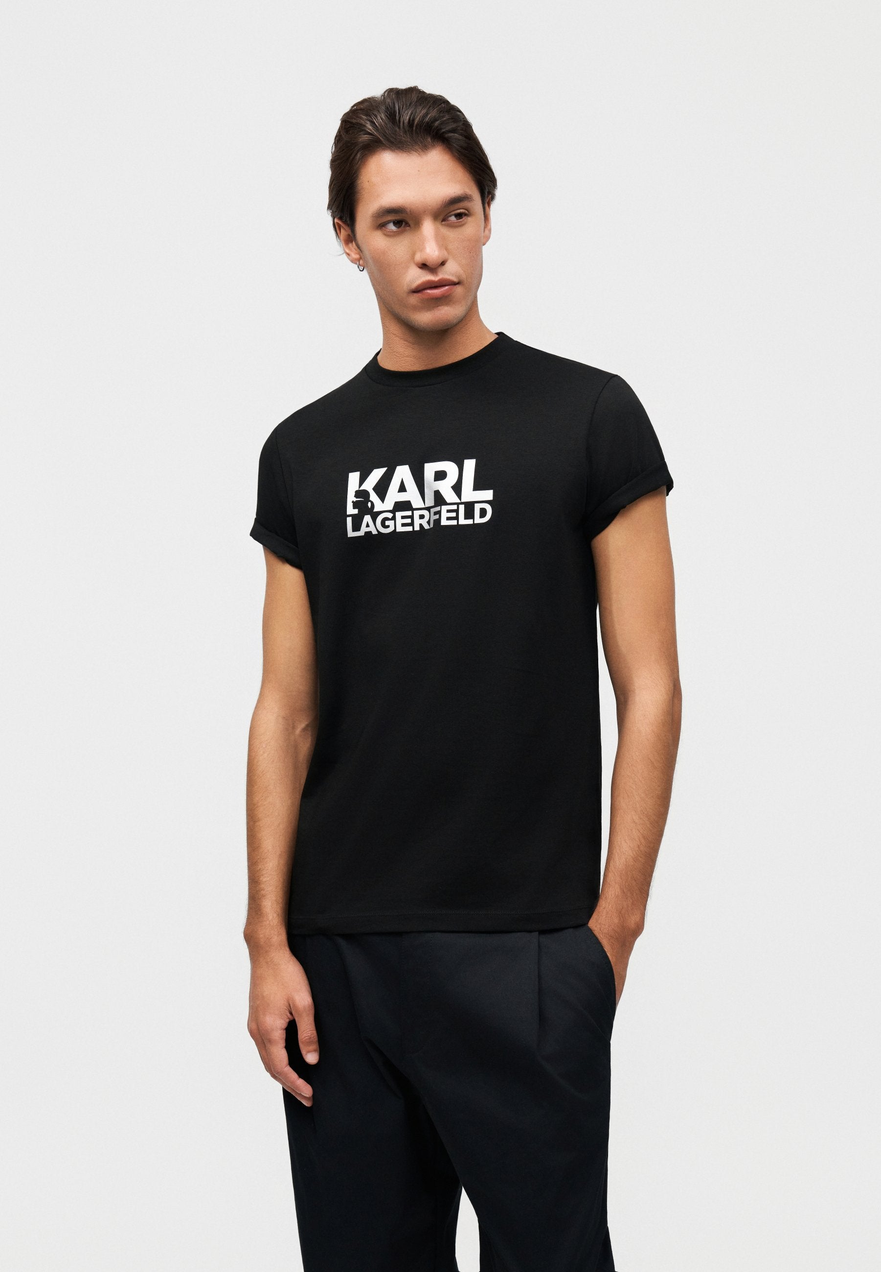 CREW NECK - Print T-shirt - black/silver-coloured
