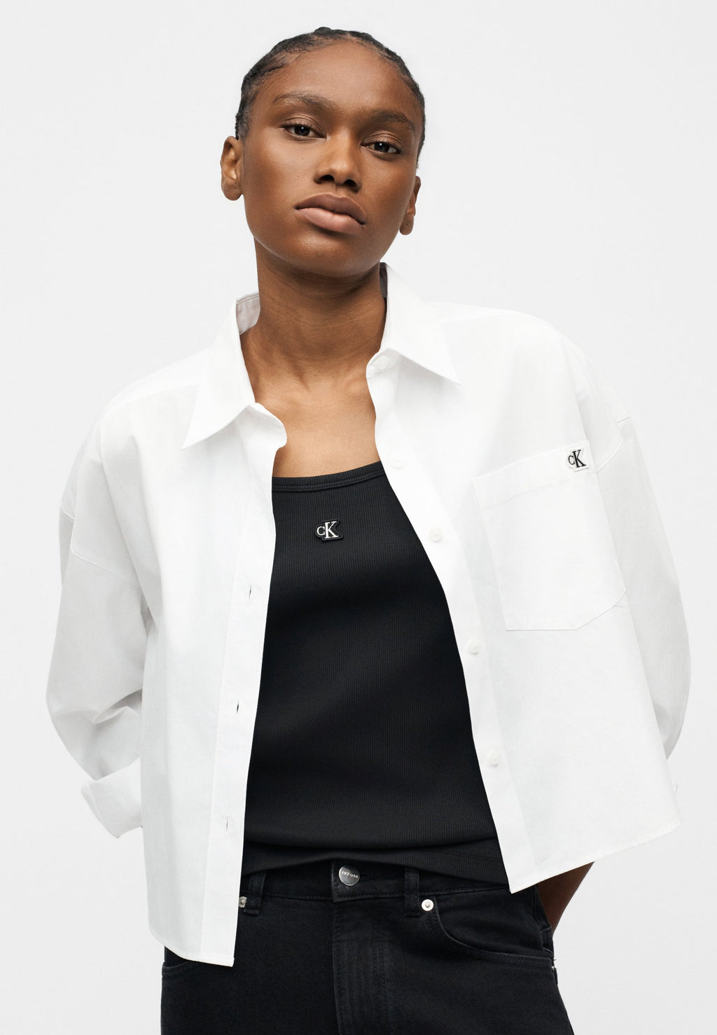 CROPPED - Button-down blouse - brilliant white