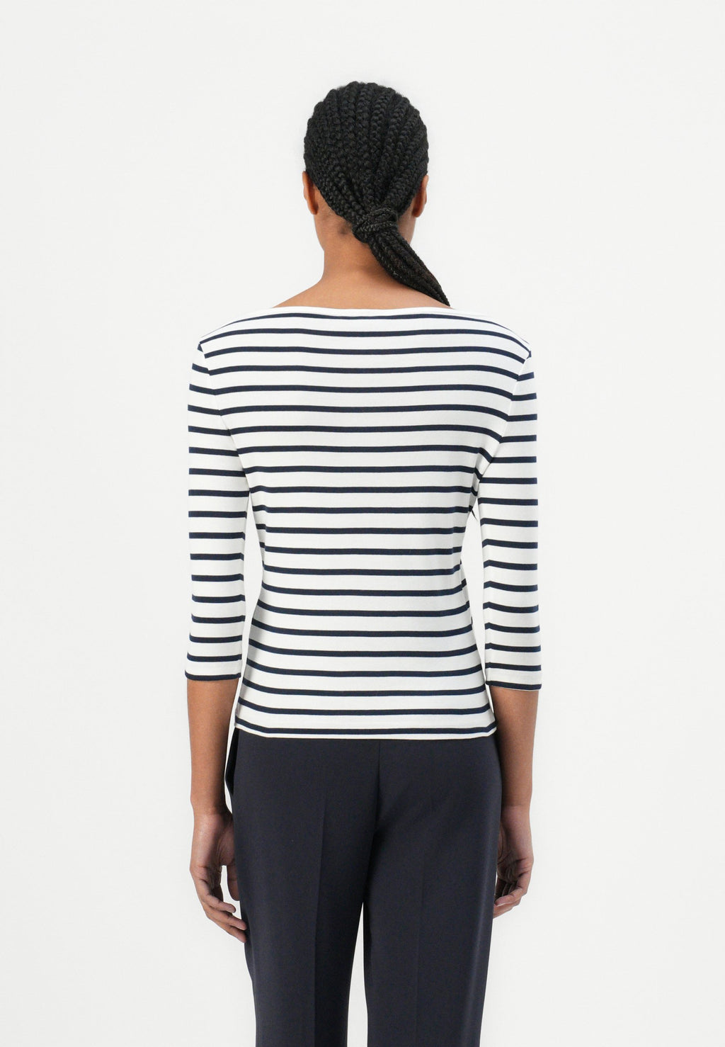 TEE SHIRT ENCOLURE BATEAU MANCHES TROIS-QUARTS - Top à manches longues - écru/bleu nuit