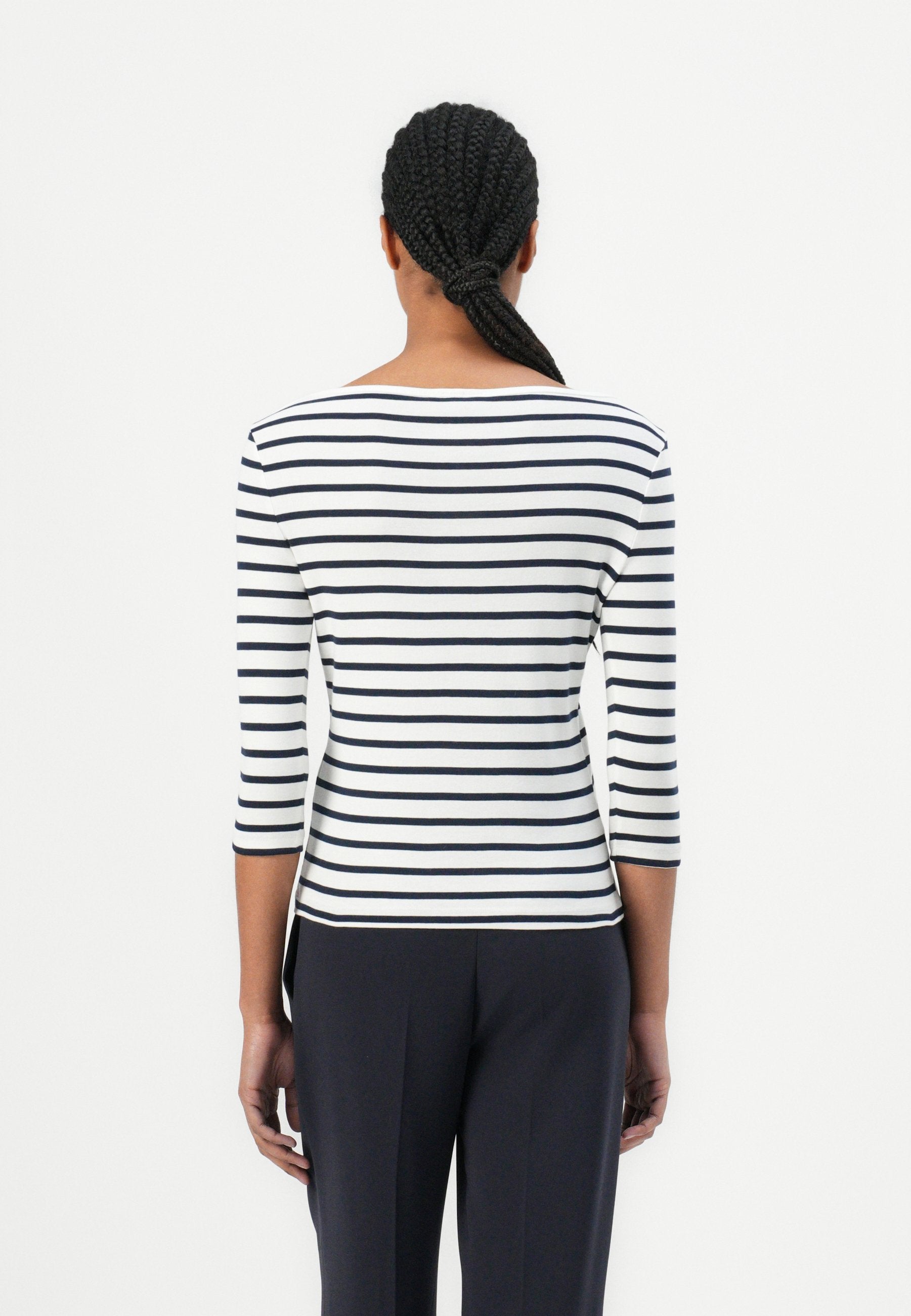 TEE SHIRT ENCOLURE BATEAU MANCHES TROIS-QUARTS - Top à manches longues - écru/bleu nuit