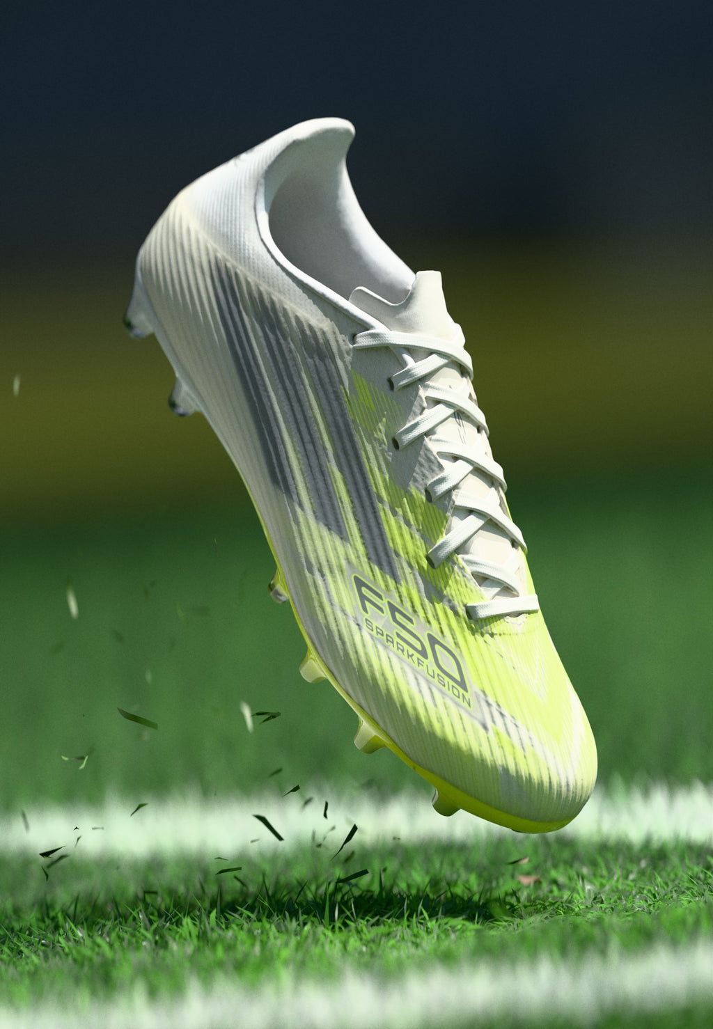 أحذية كرة القدم F50 SPARKFUSION LEAGUE LOW FIRM GROUND / ARTIFICIAL GROUND للنساء - أحذية كرة القدم ذات الأرض الثابتة - أبيض/معدني حديدي
