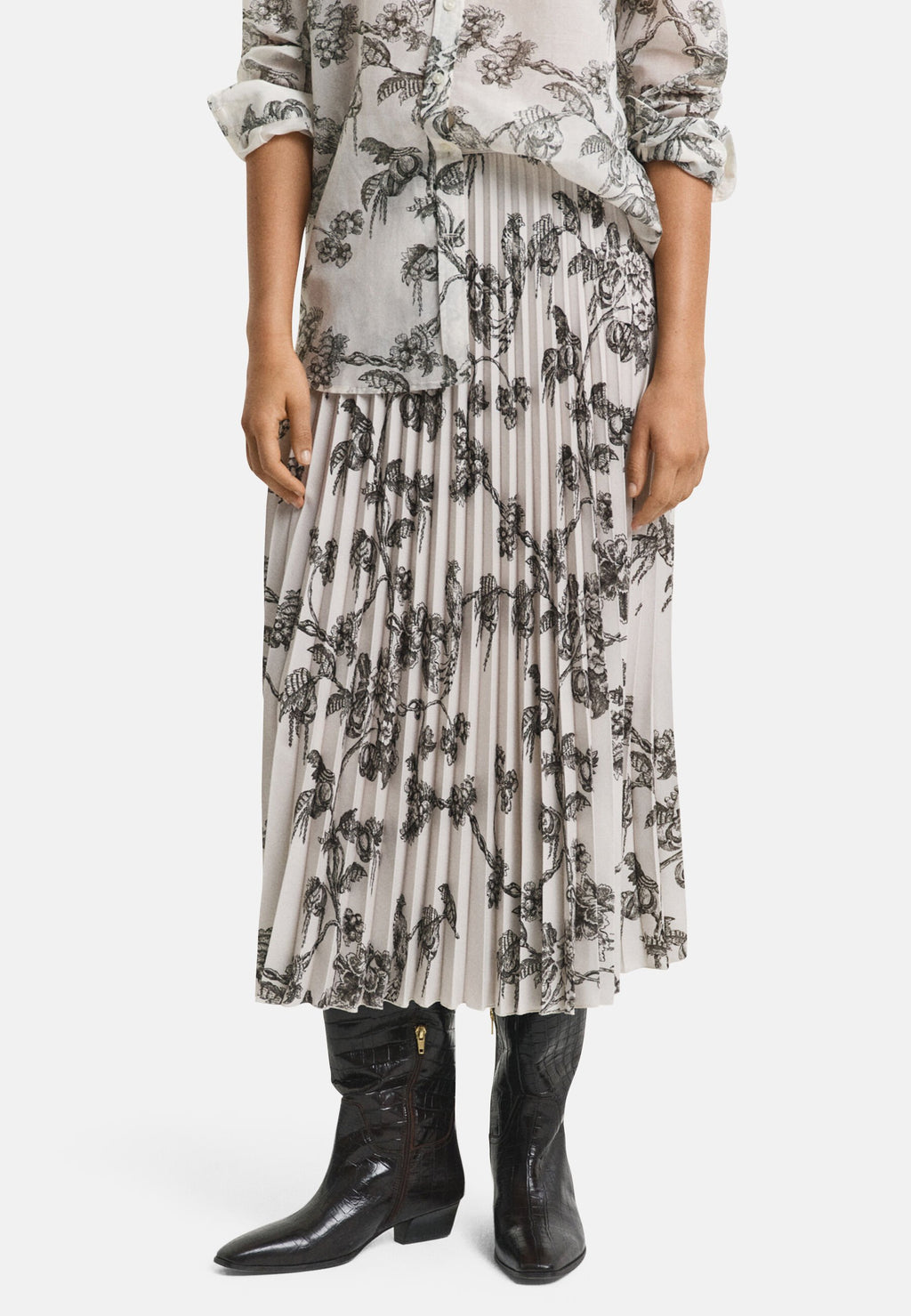 MIDI TREE PRINT  - Pleated skirt - green lagoon